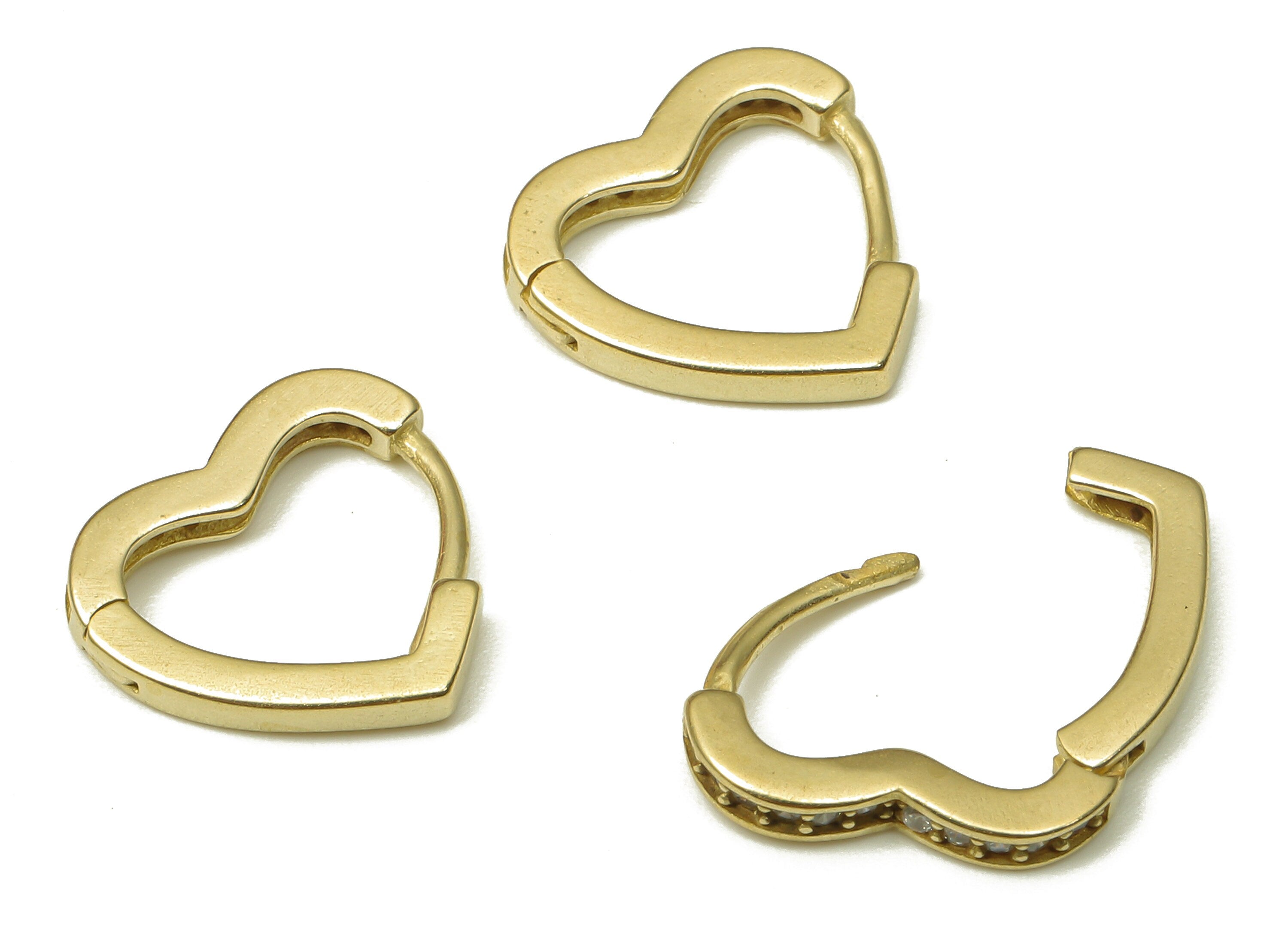 Brass Small Love Heart Earring Clasp - Raw Brass Huggie Earring with Zircon - Huggie Hoop Earring - Hoop Earring - 12.23x11.5x1.86mm -PP7914 - DOMEDBAZAAR