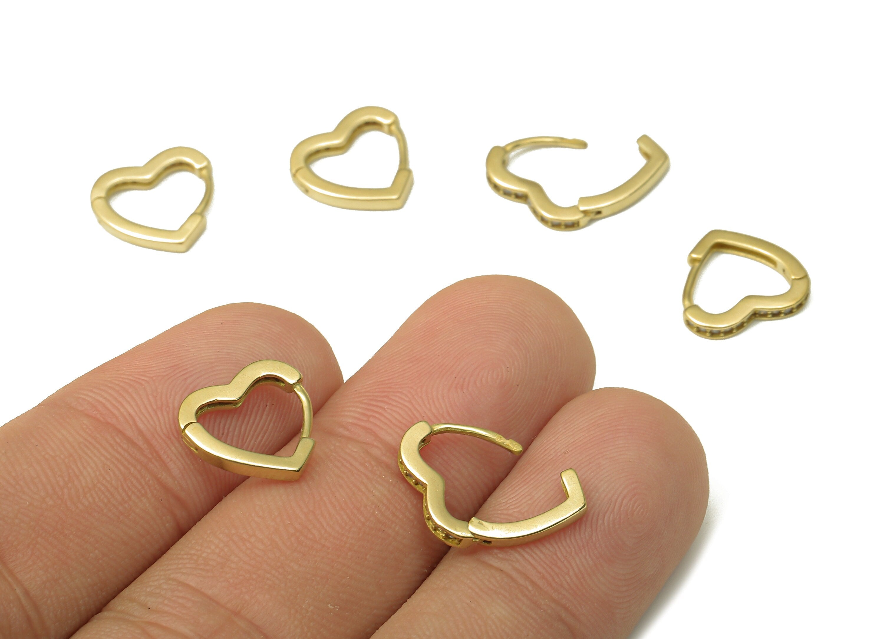 Brass Small Love Heart Earring Clasp - Raw Brass Huggie Earring with Zircon - Huggie Hoop Earring - Hoop Earring - 12.23x11.5x1.86mm -PP7914 - DOMEDBAZAAR