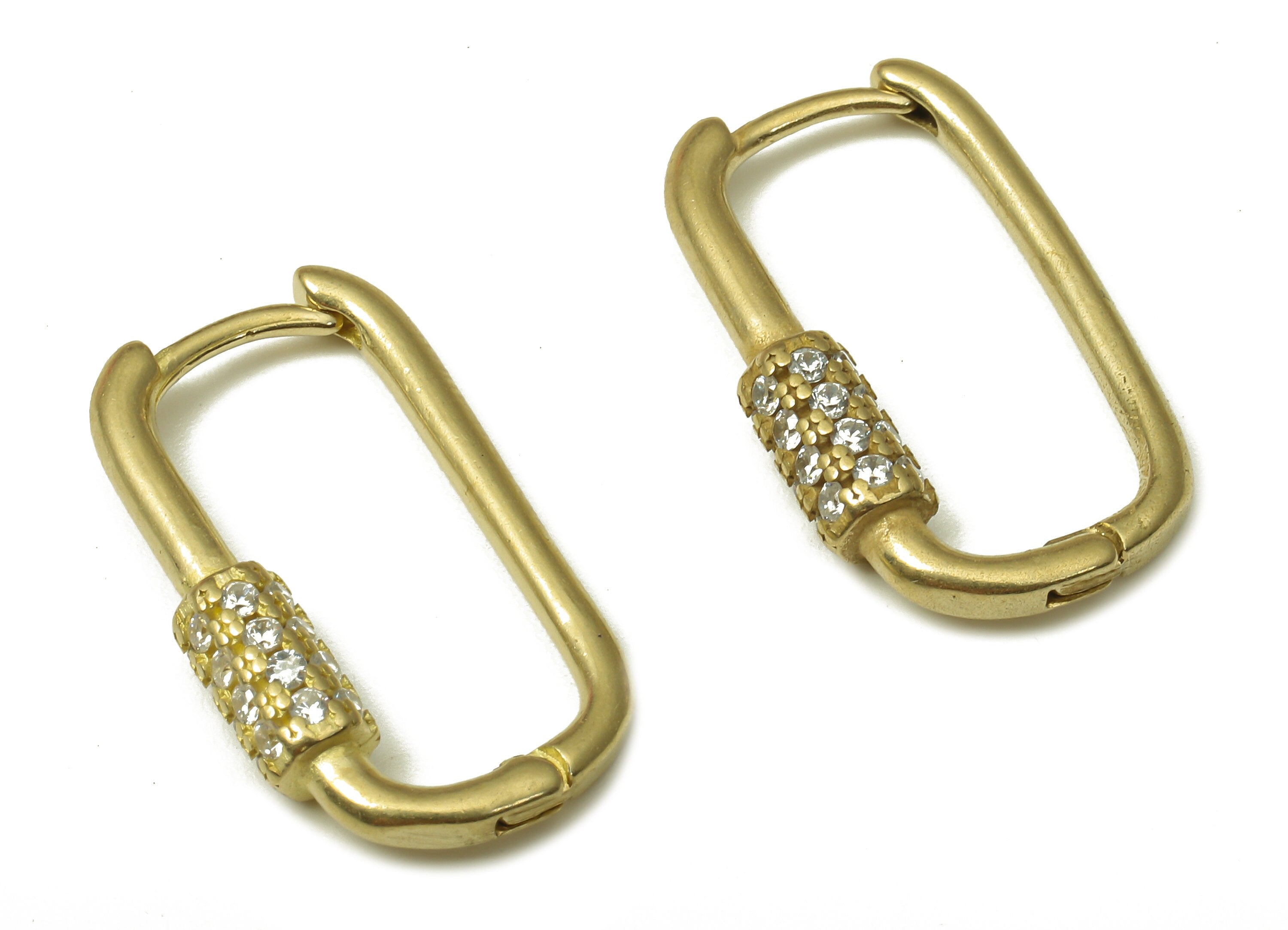 Brass Rectangular Earrings Clasp - Raw Brass Turnbuckle Hoop Earrings With Zircon - Brass Screw Clasp - 21.17x12.7x3.6mm - PP7912 - DOMEDBAZAAR