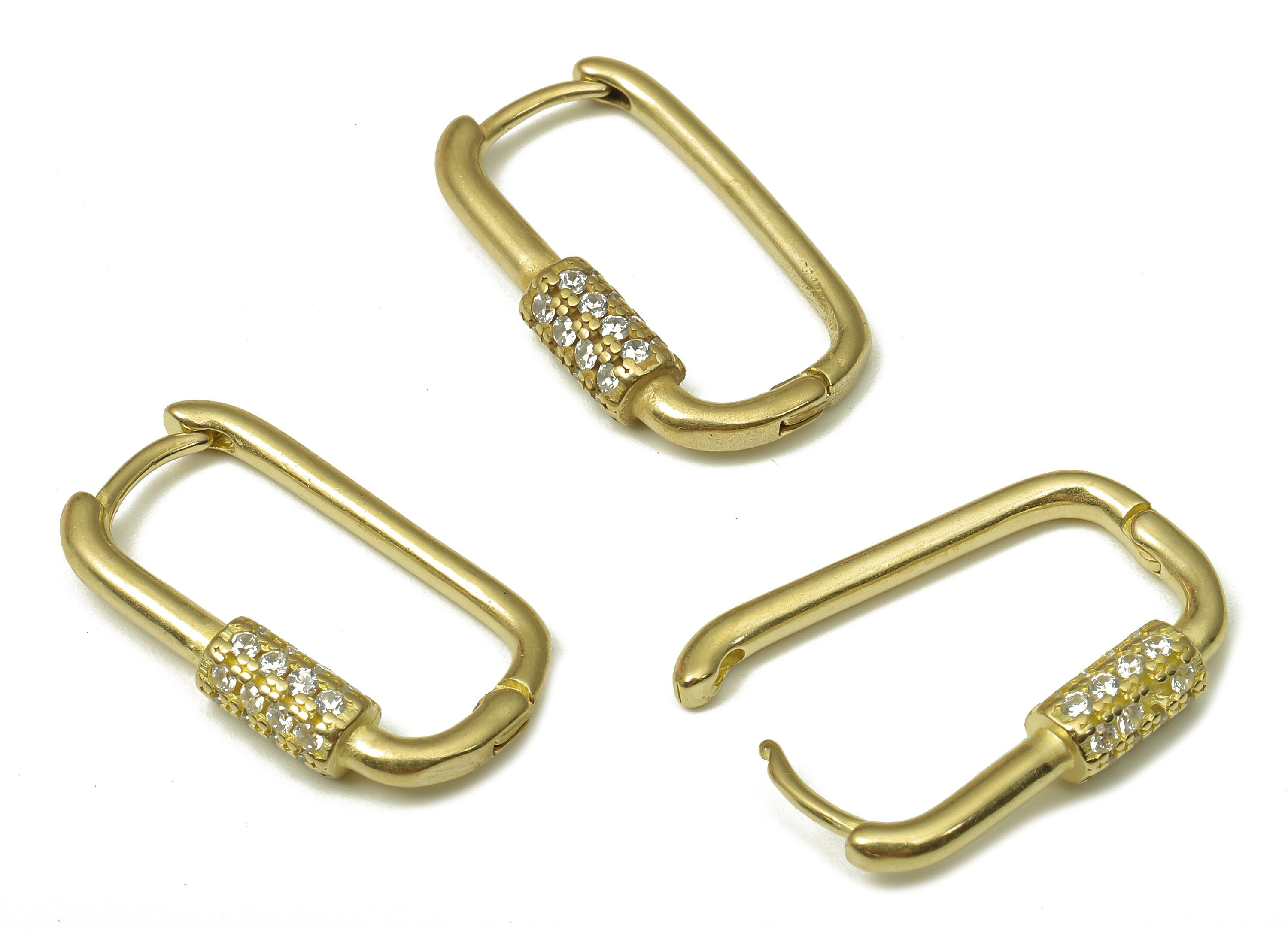 Brass Rectangular Earrings Clasp - Raw Brass Turnbuckle Hoop Earrings With Zircon - Brass Screw Clasp - 21.17x12.7x3.6mm - PP7912 - DOMEDBAZAAR