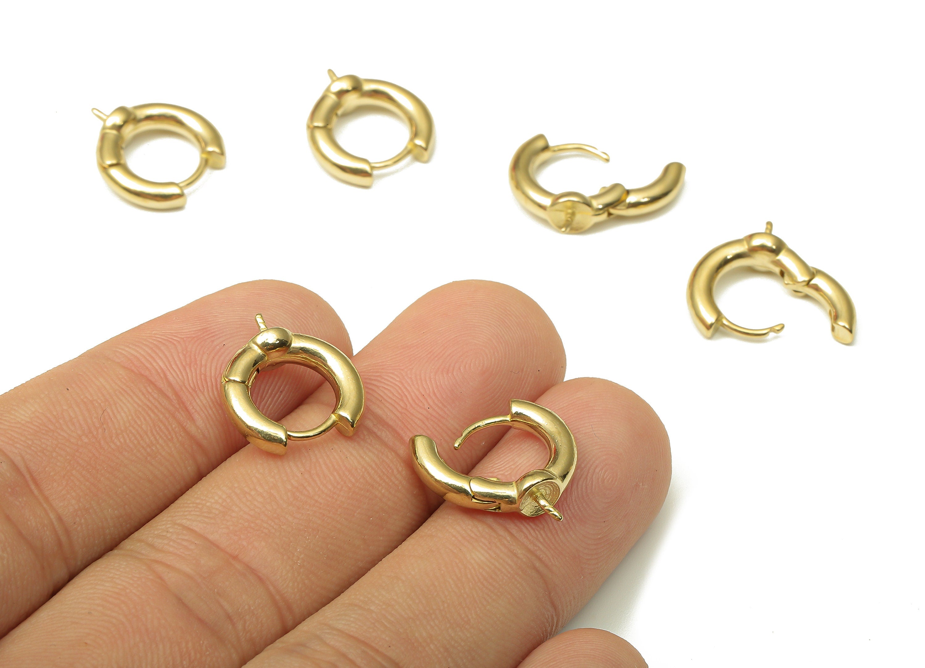 Brass Round Earring Clasp - Raw Brass Circle Huggie Earring - Huggie Hoop Earring - Thick Hoop Earring - For Pearl - 15.2x13.8x2.9mm -PP7916 - DOMEDBAZAAR