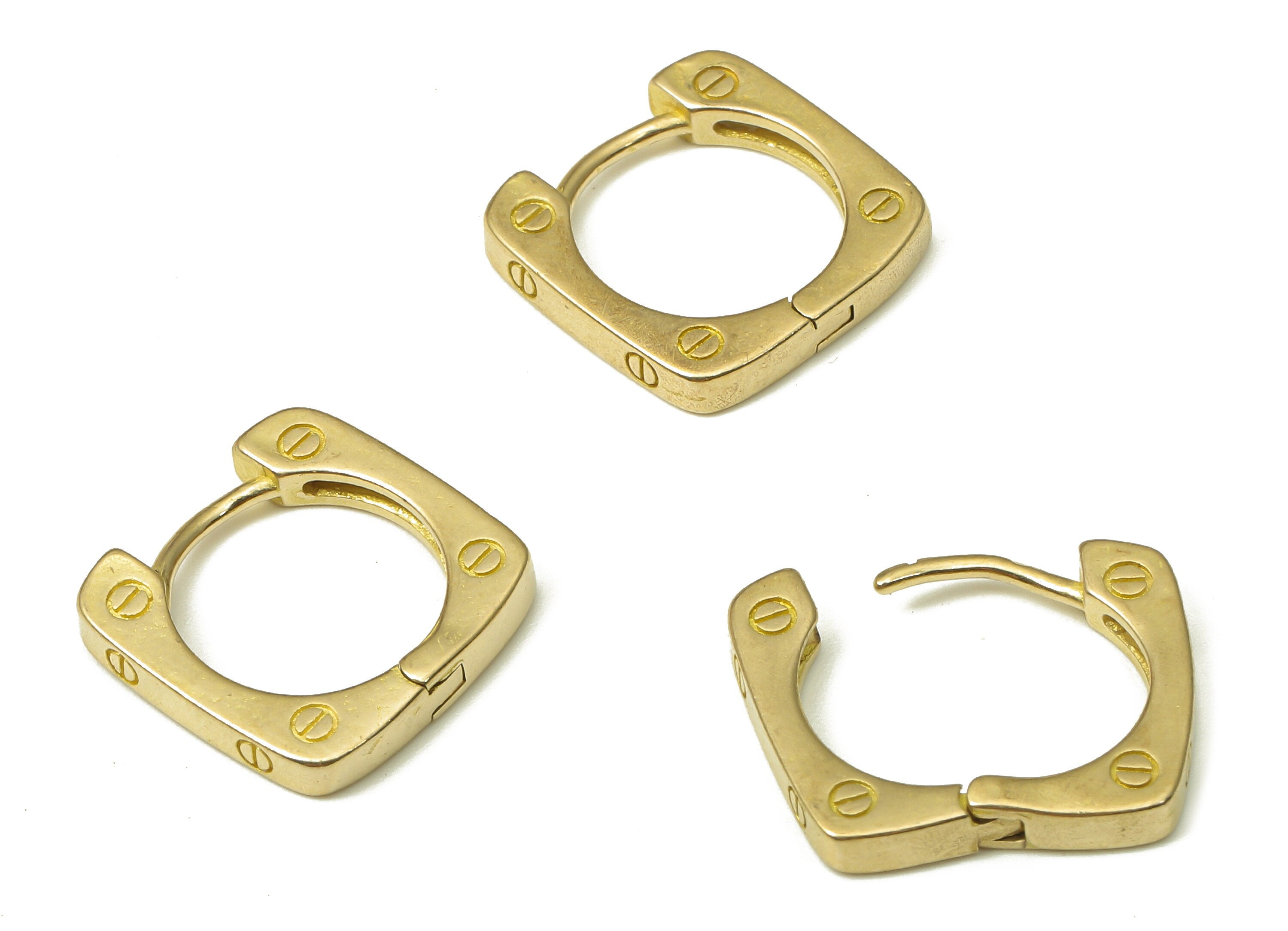 Brass Square Earring Clasp - Raw Brass Square Huggie Earring - Huggie Hoop Earring - Thick Square Earring - 13.65x13.65x2.41mm - PP7922 - DOMEDBAZAAR