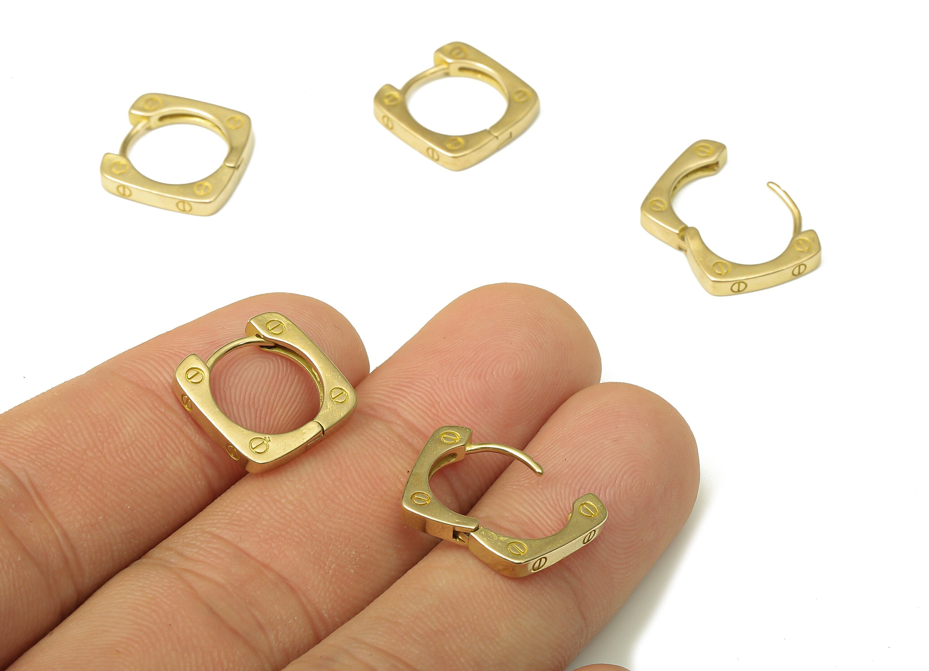 Brass Square Earring Clasp - Raw Brass Square Huggie Earring - Huggie Hoop Earring - Thick Square Earring - 13.65x13.65x2.41mm - PP7922 - DOMEDBAZAAR
