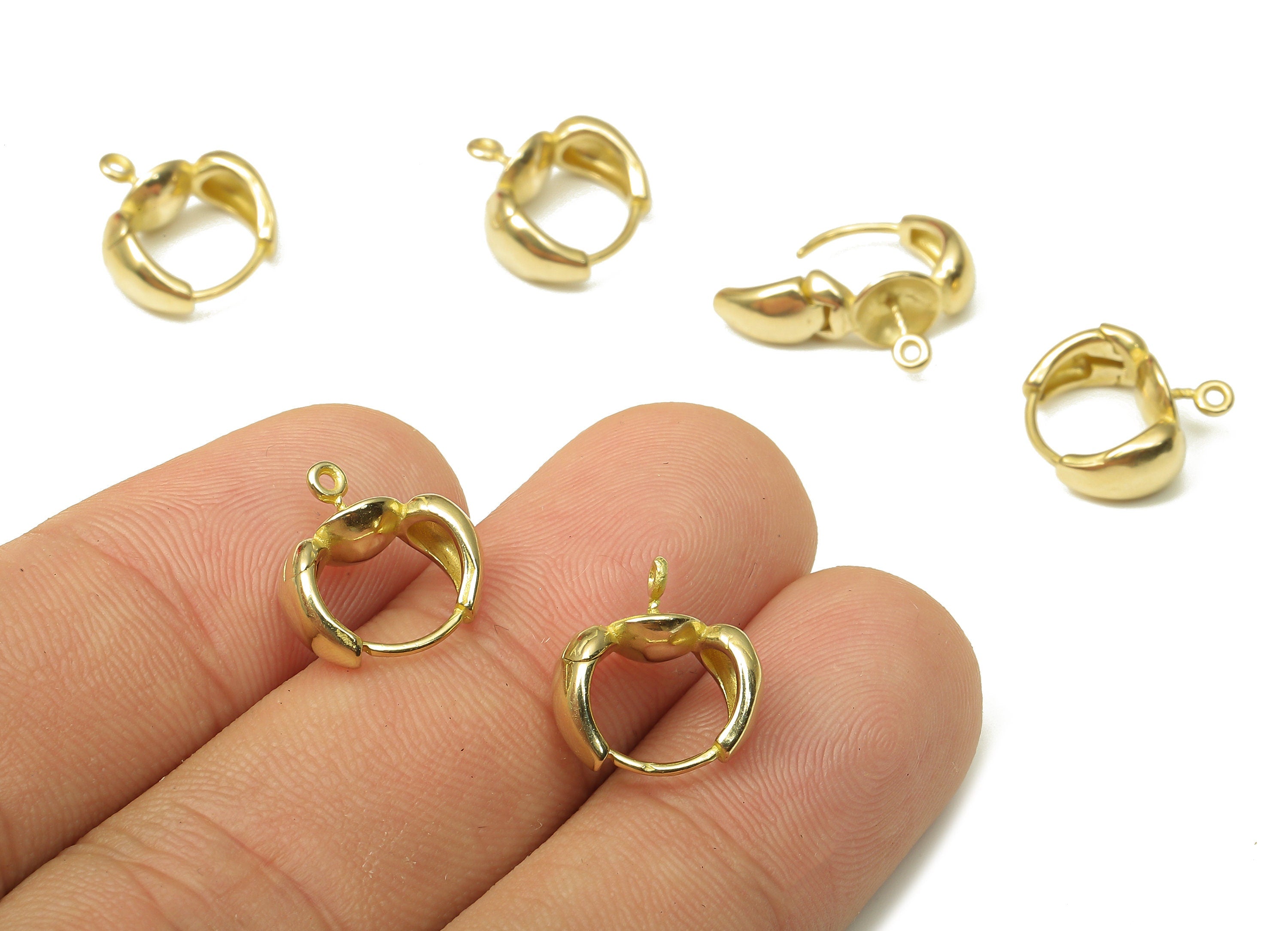 Brass Round Hoop Earring Clasp - Raw Brass Circle Thick Huggie Earring With Loop - Wide Huggie Hoop Earring - 13.43x12.64x2.27mm - PP7917 - DOMEDBAZAAR