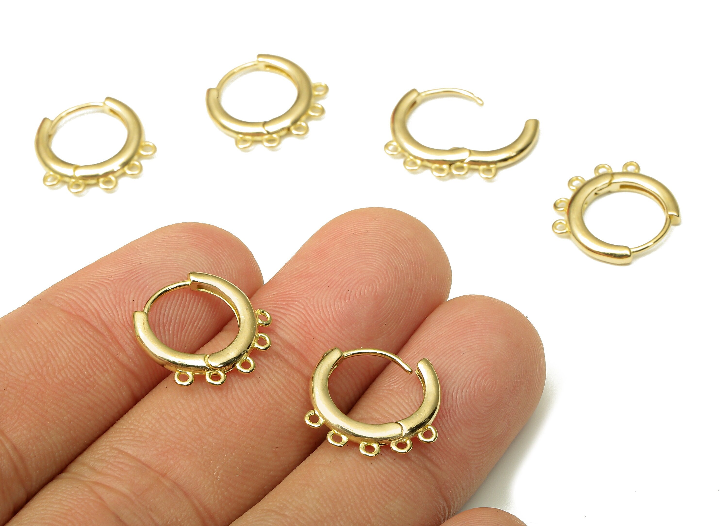 Brass Circle Huggie Earrings Clasps - Raw Brass Round Huggie Hoop Earring With 5 Loops - Brass Hoop Connector - 14.57x14.5x2.08mm - PP7926 - DOMEDBAZAAR