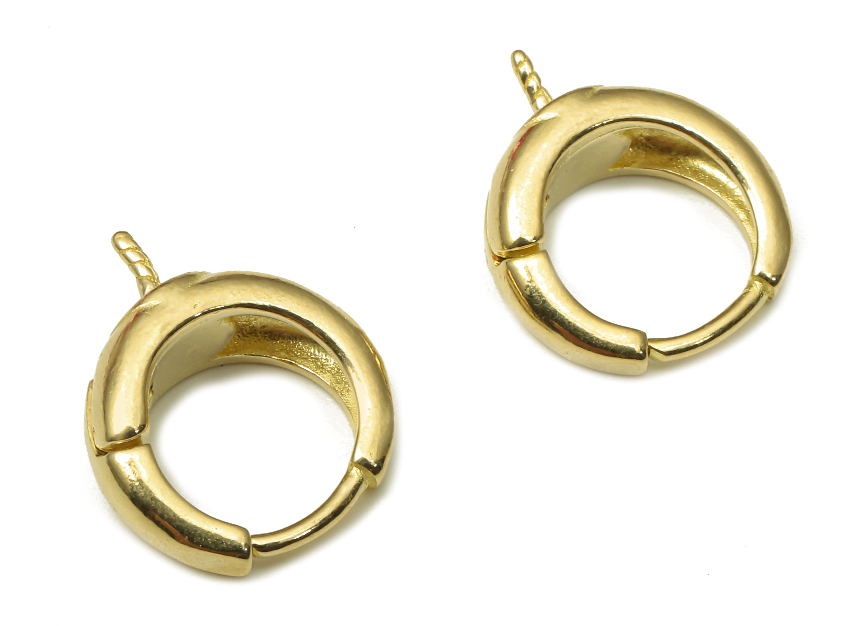 Brass Round Earring Clasp - Raw Brass Circle Huggie Earring - Huggie Thick Hoop Earring - Bead - For Pearl - 14.7x11.88x2.23mm - PP7936 - DOMEDBAZAAR