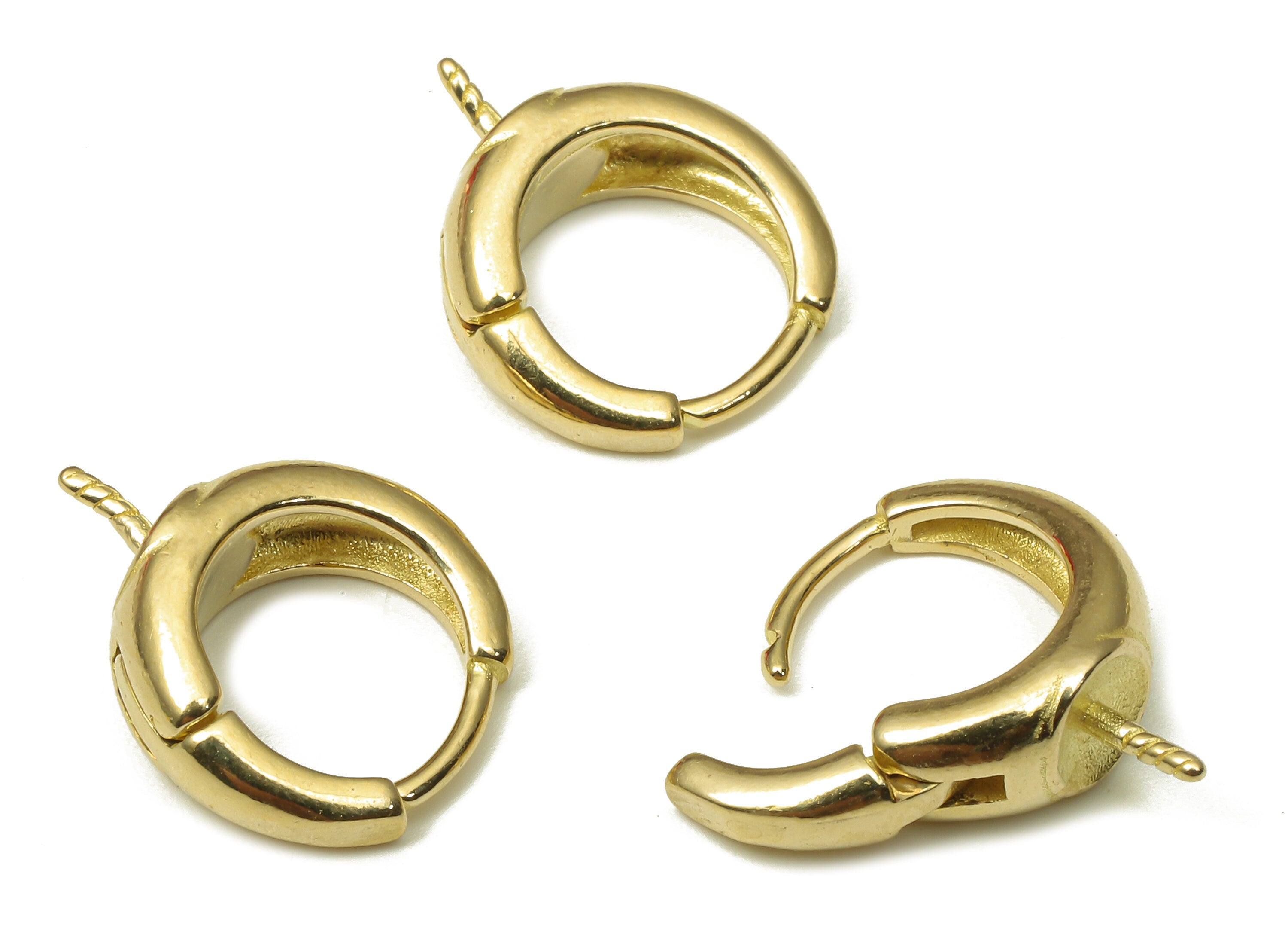 Brass Round Earring Clasp - Raw Brass Circle Huggie Earring - Huggie Thick Hoop Earring - Bead - For Pearl - 14.7x11.88x2.23mm - PP7936 - DOMEDBAZAAR