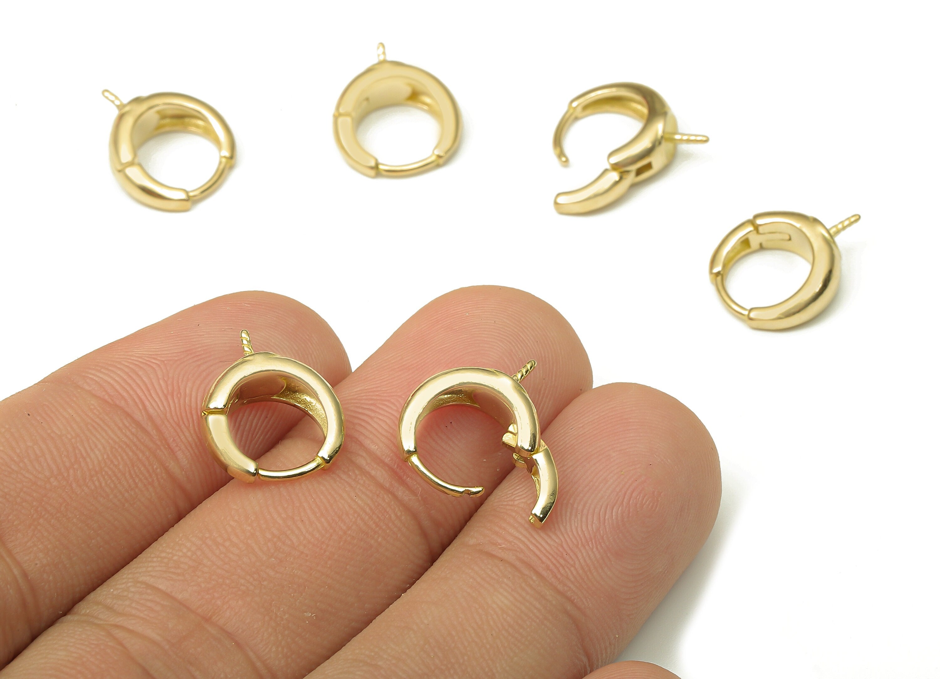 Brass Round Earring Clasp - Raw Brass Circle Huggie Earring - Huggie Thick Hoop Earring - Bead - For Pearl - 14.7x11.88x2.23mm - PP7936 - DOMEDBAZAAR