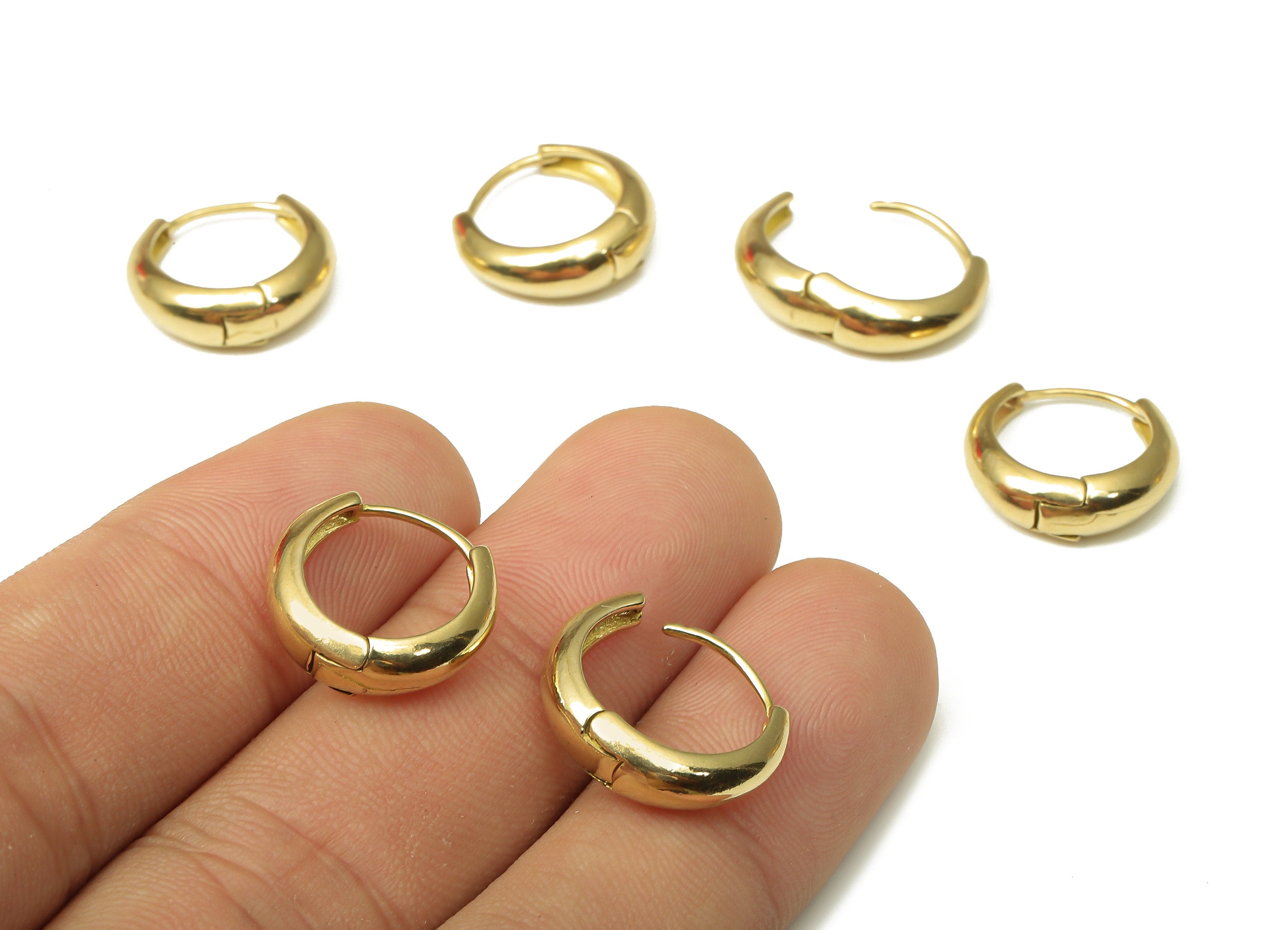 Brass Round Earring Clasp - Raw Brass Circle Huggie Earring - Wide Huggie Hoop Earring - Thick Hoop Earring - 15.58x5.04x2.46mm - PP7956 - DOMEDBAZAAR