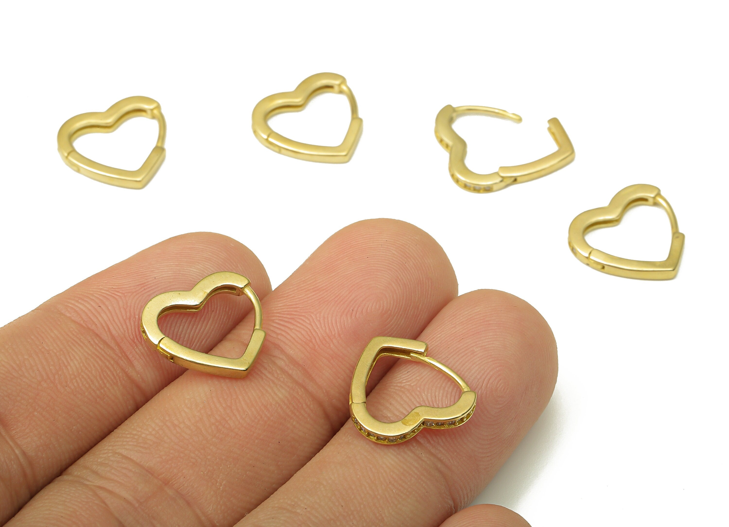 Brass Small Love Heart Earring Clasp - Raw Brass Huggie Earring with Zircon - Huggie Hoop Earring - Hoop Earring - 14.1x13.46x2.39mm -PP7942 - DOMEDBAZAAR