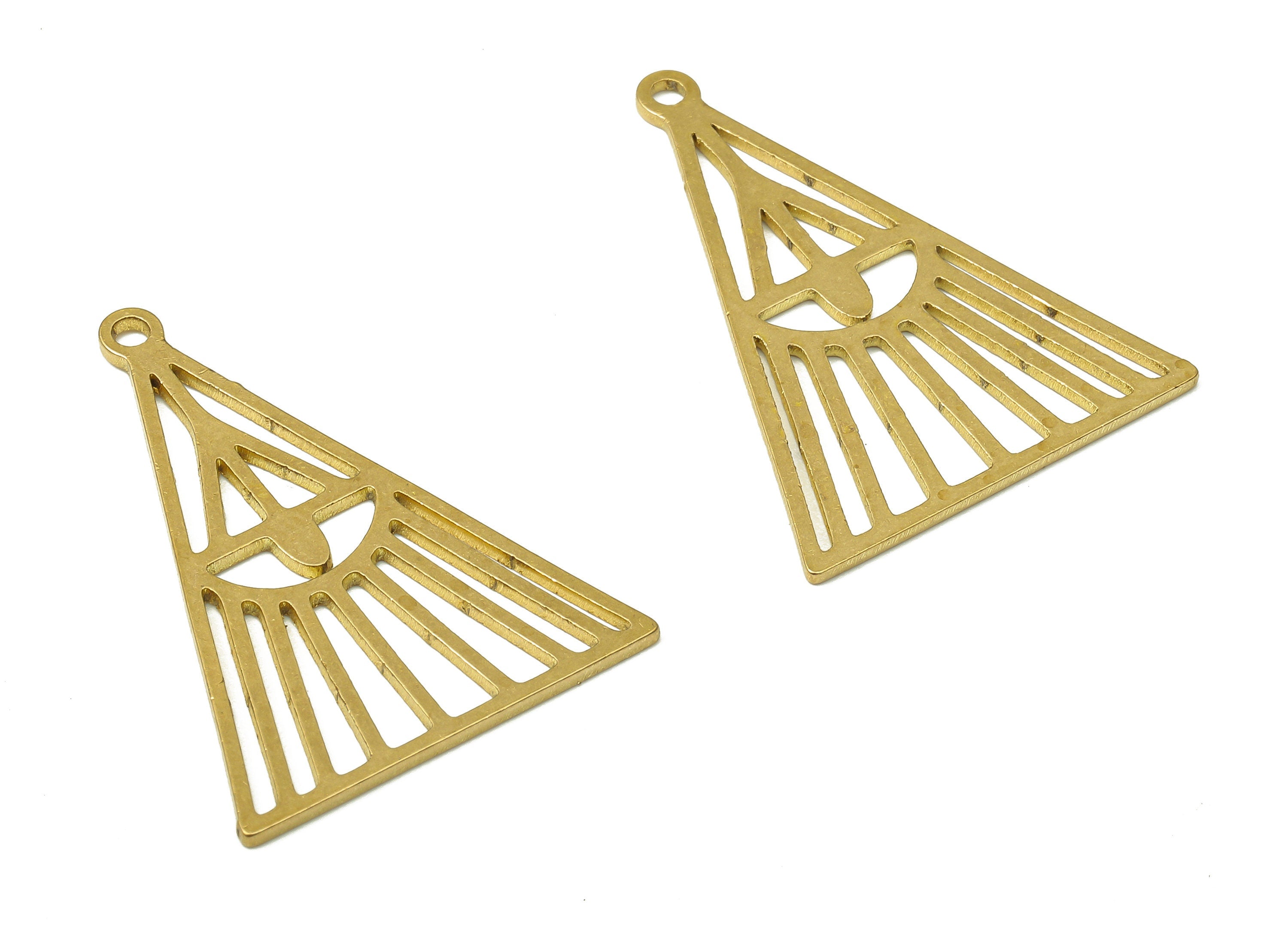 Brass Triangle Earring Charms - Raw Brass Triangle Cutout Pendant With Loop - For Necklace - Earring Findings - 29.8x21.97x0.86mm - PPA4858 - DOMEDBAZAAR