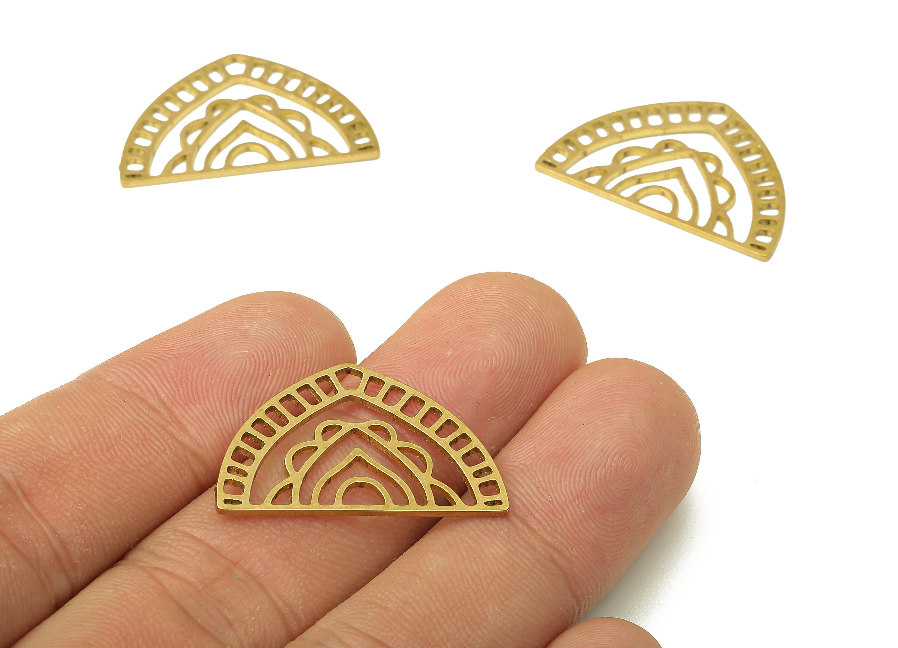 Brass Domed Earring Charms - Raw Brass Domed Cutout Pendant - For Necklace - Domed Earring Connector - 27.7x17.62x0.86mm - PPA4911 - DOMEDBAZAAR