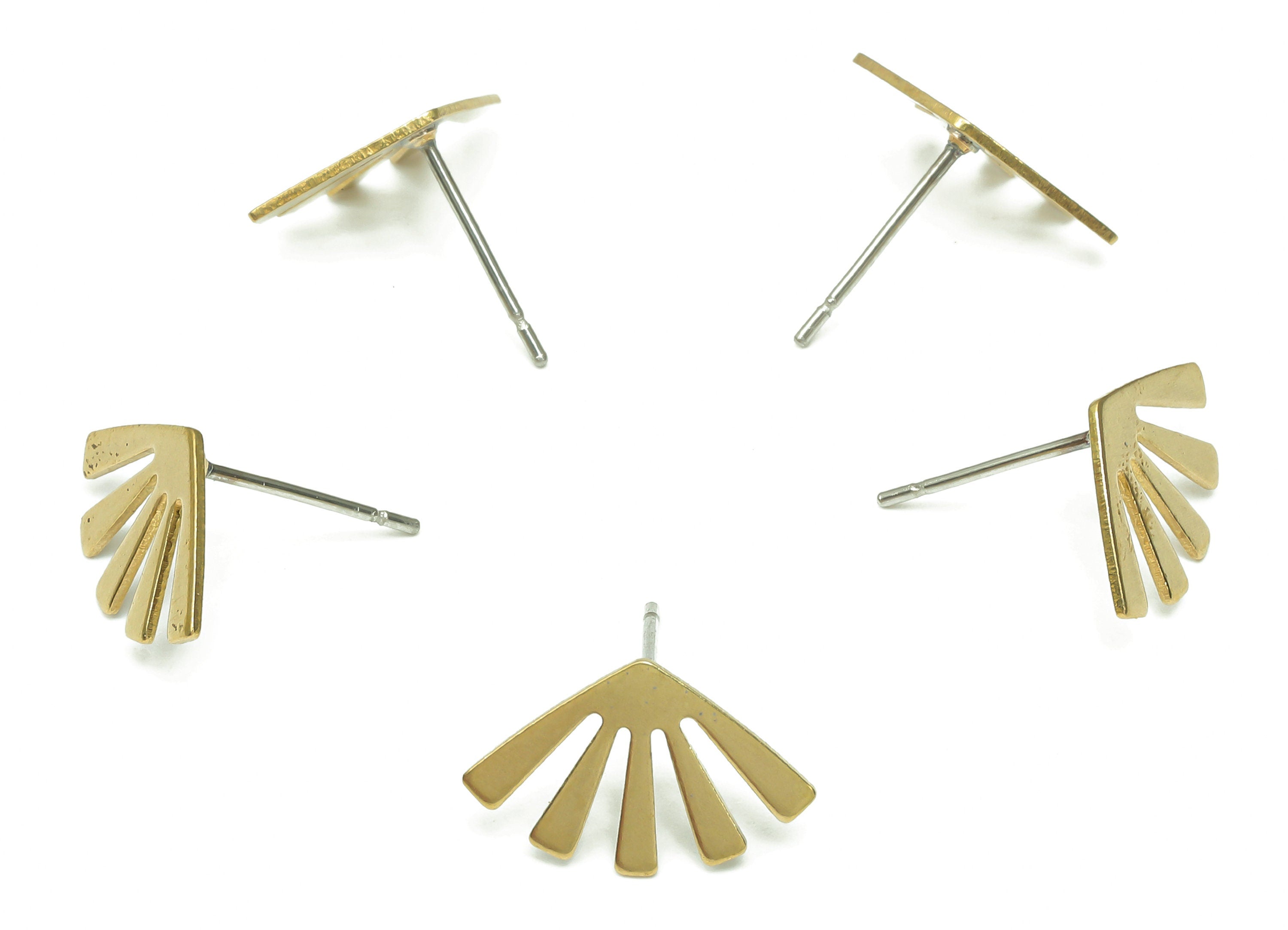 Brass Sun Earring Stud - Raw Brass Sun Earring Post - 316 Stainless Steel Stud - Jewelry Making Supplies - 14.88x9.4x0.55mm - PP7959 - DOMEDBAZAAR