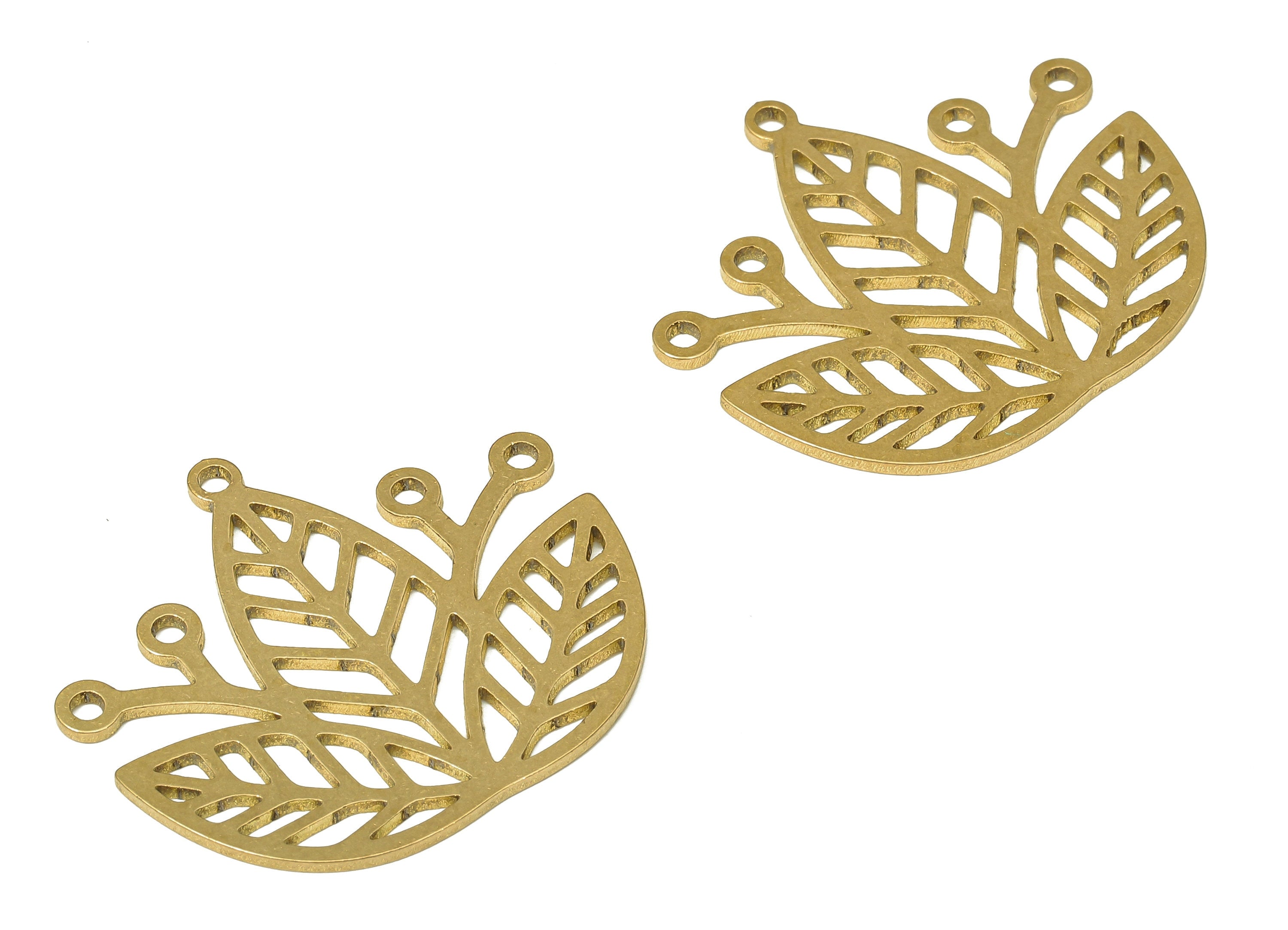 Brass Leaves Earring Charms - Raw Brass Leaf Pendant With Loop - For Necklace - Waterlily Earring - 30x26.54x0.86mm - PPA4922 - DOMEDBAZAAR