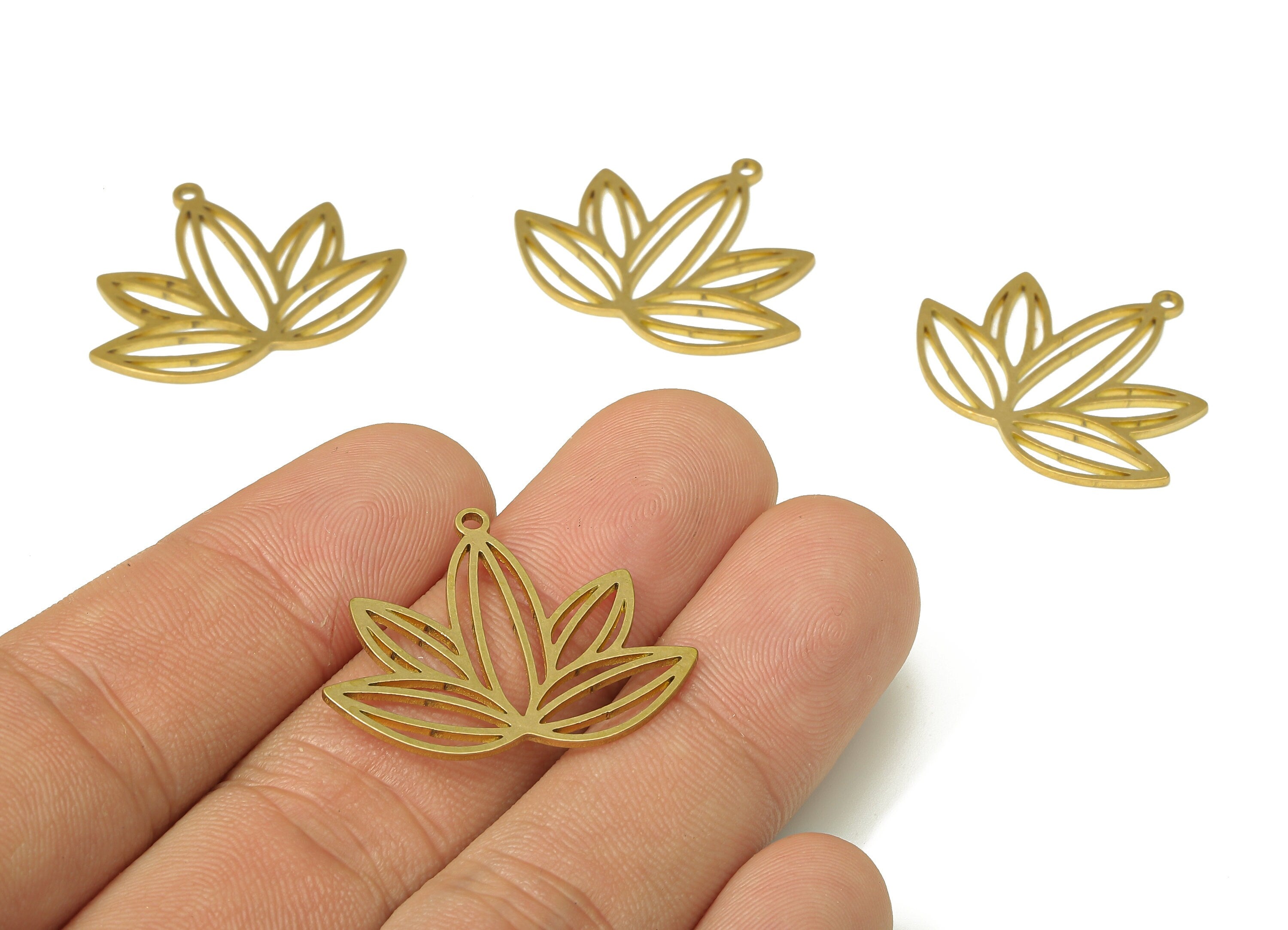 Brass Flower Earring Charms - Raw Brass Waterlily Cutout Pendant With Loop - For Necklace - Lotus Earring - 29.34x23.75x0.86mm - PPA4912 - DOMEDBAZAAR