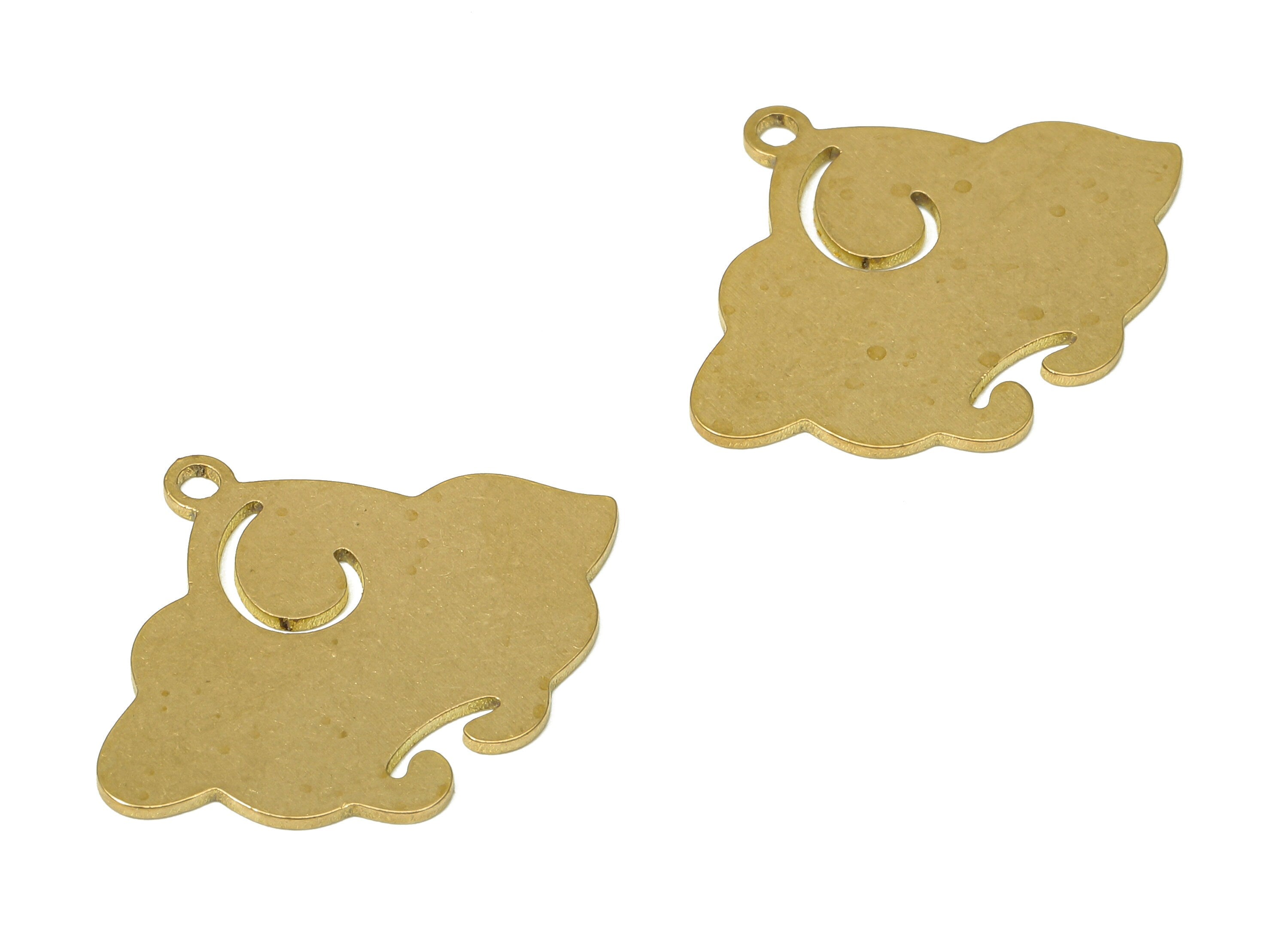 Brass Clouds Earring Charms - Raw Brass Clouds Pendant With Loop - For Necklace - Earring Findings - 19.3x24.78x0.68mm -PPA4638 - DOMEDBAZAAR