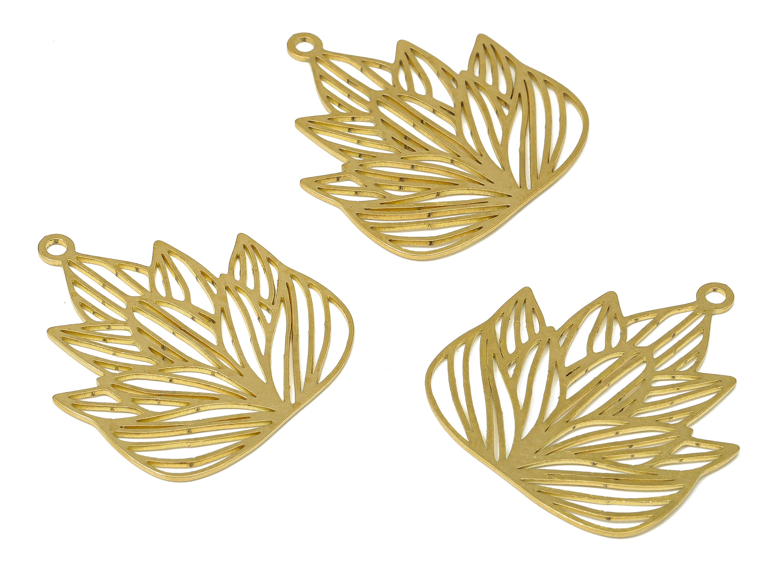 Brass Leaves Earring Charms - Raw Brass Leaf Pendant With Loop - For Necklace - Waterlily Earring - 34.8x30.16x0.78mm - PPA4923 - DOMEDBAZAAR