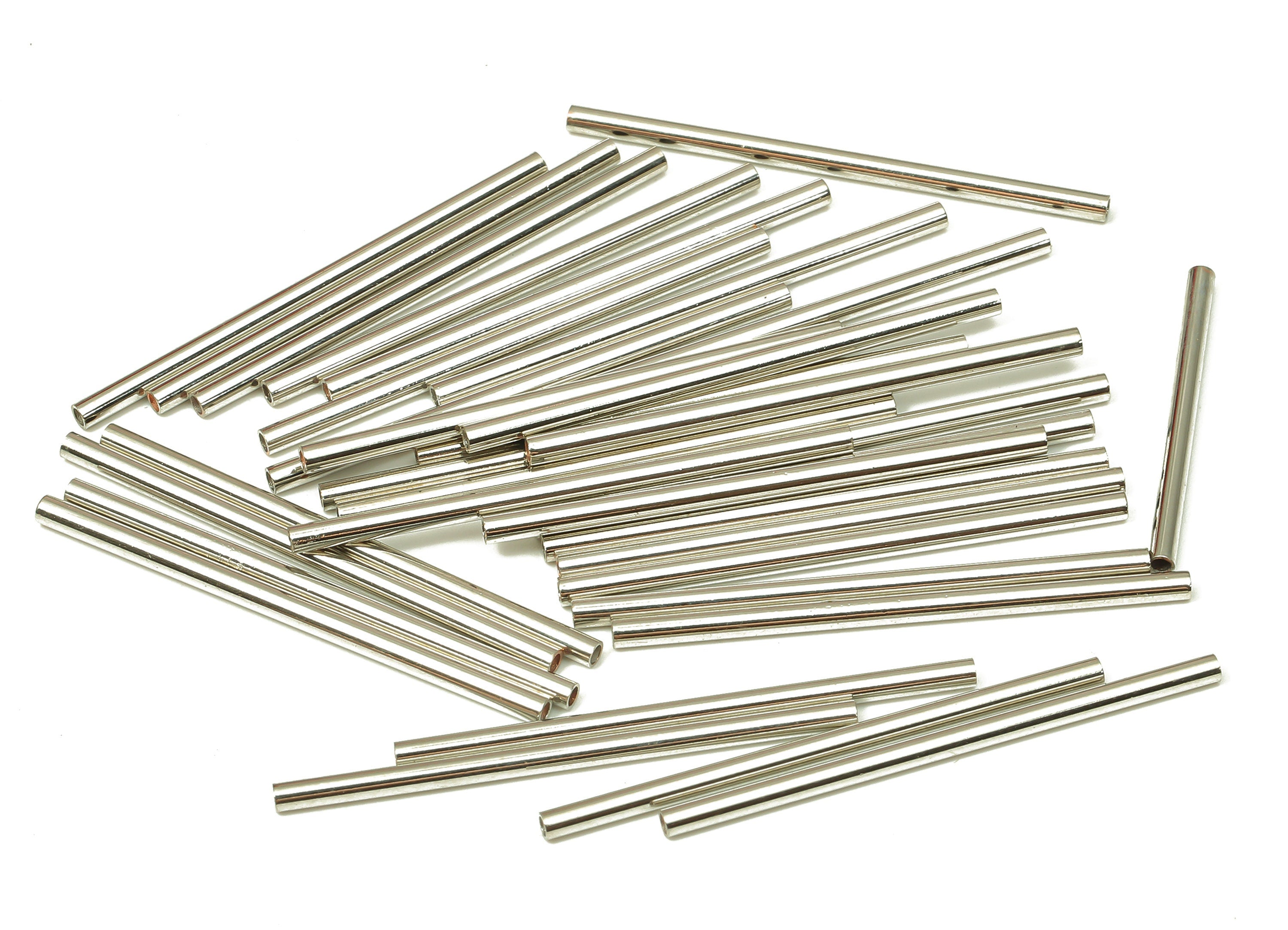 Silver Tone Himmeli Tubes - Brass Round Himmeli DIY Tube Beads - Circle Pipes for Geometric - For Air Plants -1.5x0.2x30mm - PP4567S-30 - DOMEDBAZAAR