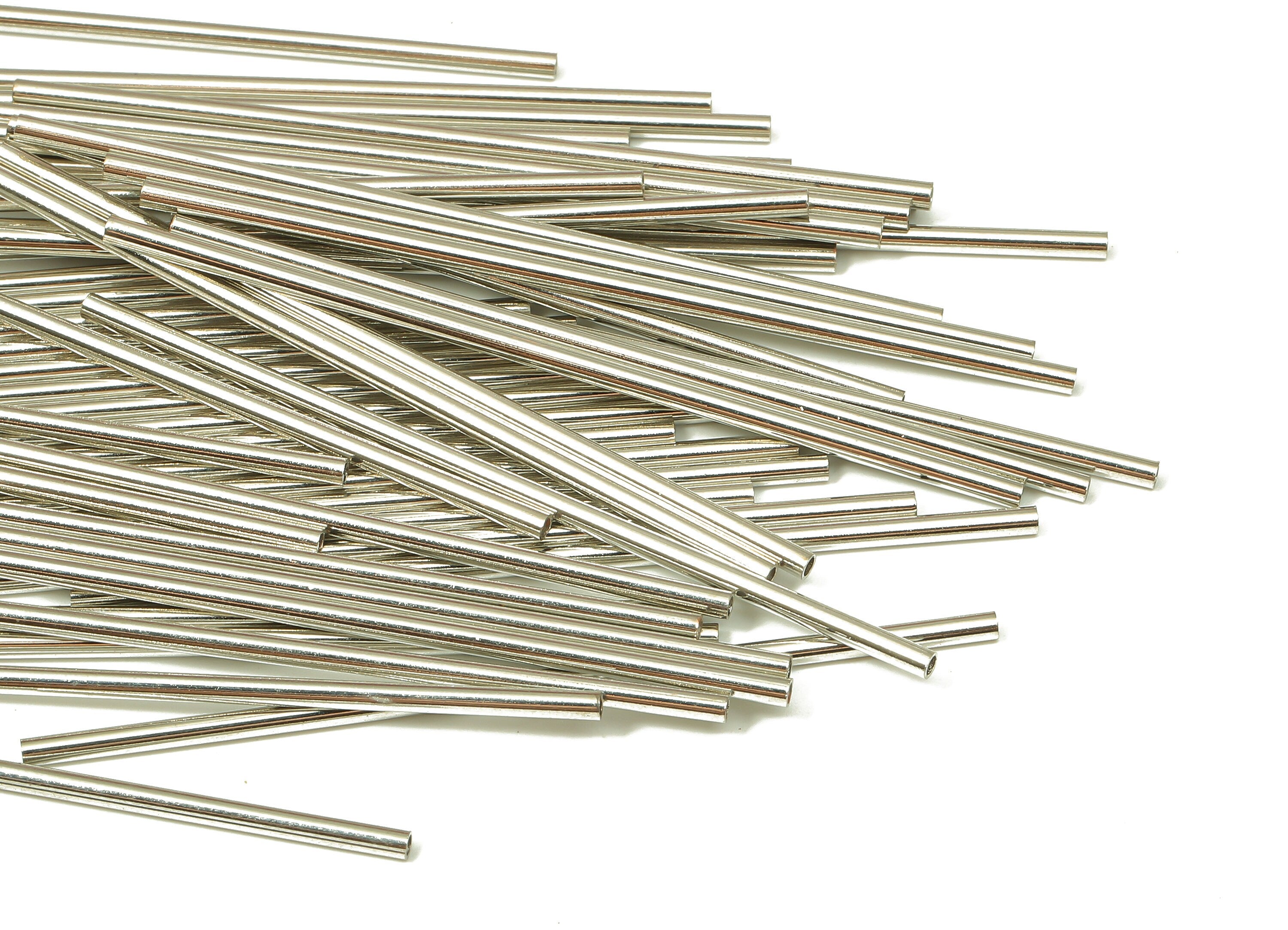 Silver Tone Himmeli Tubes - Brass Round Himmeli DIY Tube Beads - Circle Pipes for Geometric - For Air Plants -1.5x0.2x50mm - PP4567S-50 - DOMEDBAZAAR