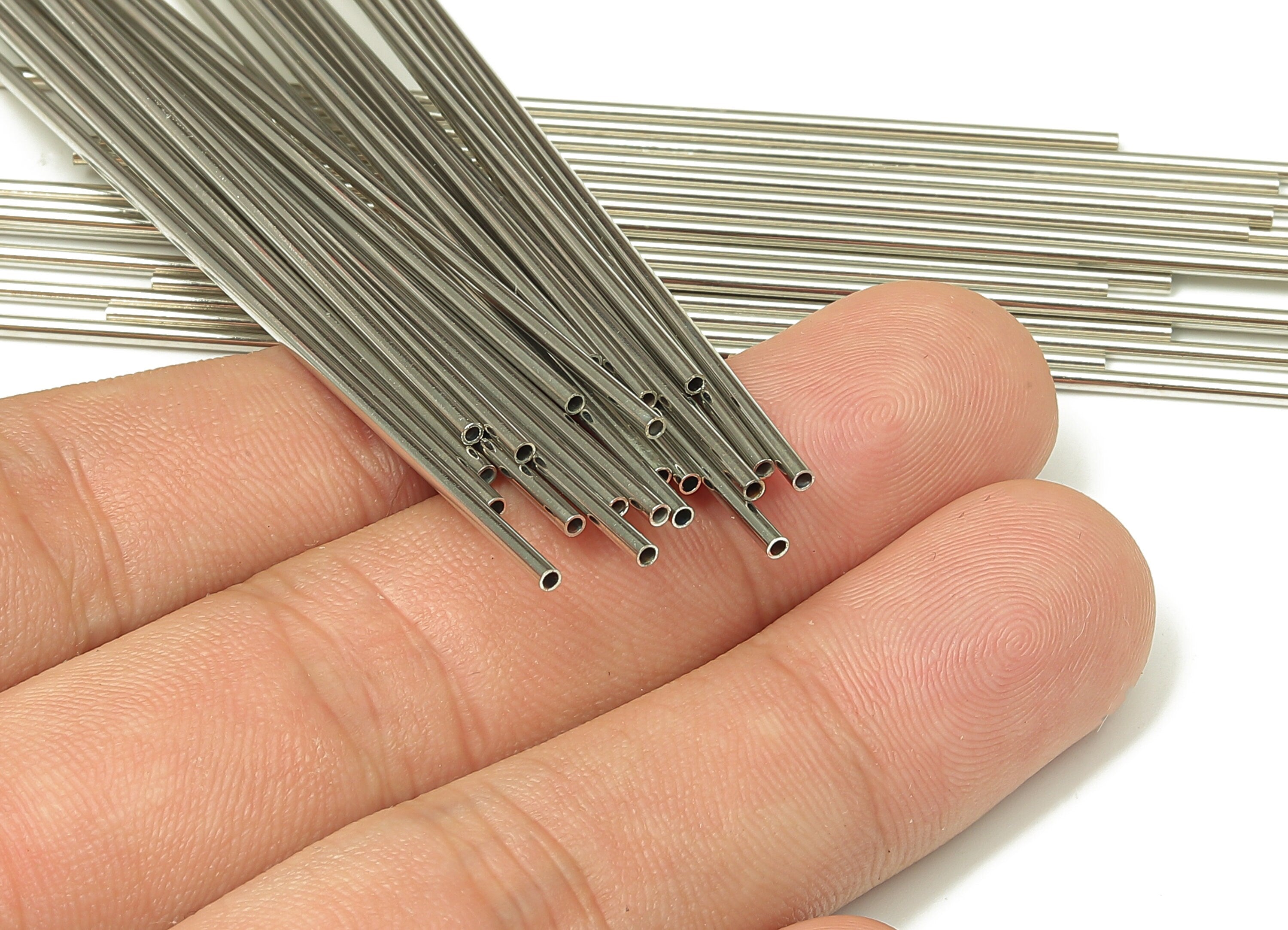 Silver Tone Himmeli Tubes - Brass Round Himmeli DIY Tube Beads - Circle Pipes for Geometric - For Air Plants -1.5x0.2x80mm - PP4567S-80 - DOMEDBAZAAR