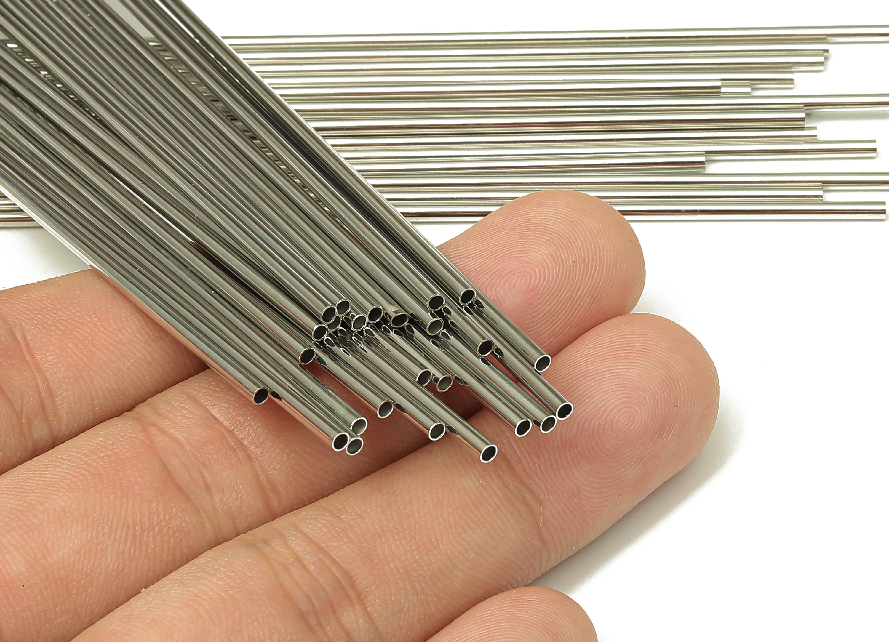 Silver Tone Himmeli Tubes - Brass Round Himmeli DIY Tube Beads - Circle Pipes for Geometric - For Air Plants - 2x0.2x120mm -PP4568S-120 - DOMEDBAZAAR