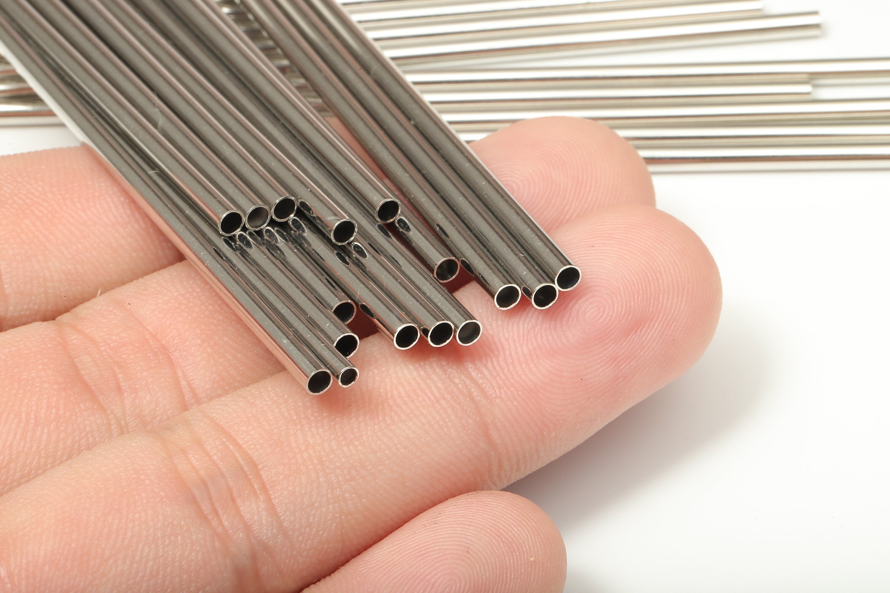 Silver Tone Himmeli Tubes - Brass Round Himmeli DIY Tube Beads - Circle Pipes for Geometric - For Air Plants - 2.5x0.2x80mm- PP4569S-80 - DOMEDBAZAAR