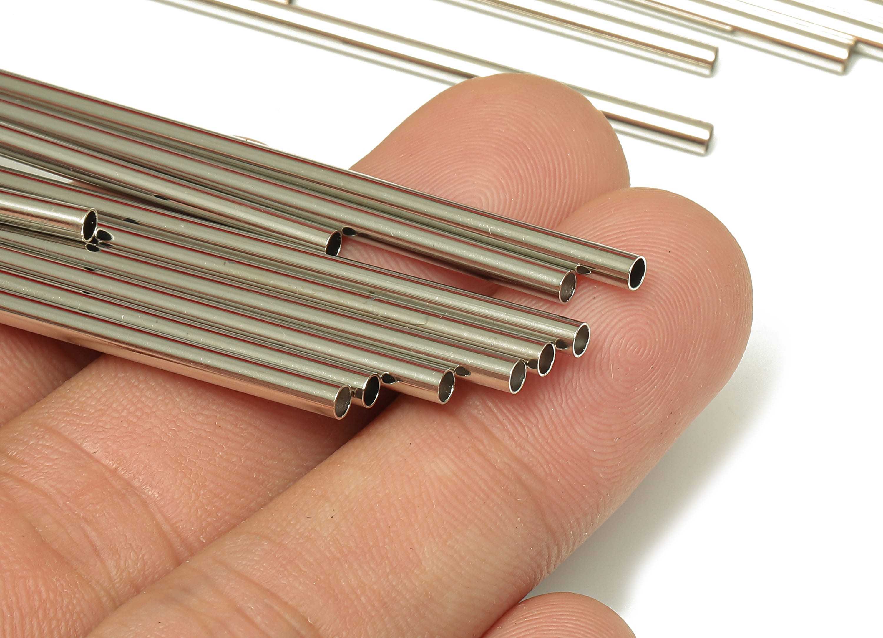 Silver Tone Himmeli Tubes - Brass Round Himmeli DIY Tube Beads - Circle Pipes for Geometric - For Air Plants -2.5x0.2x100mm- PP4569S-100 - DOMEDBAZAAR