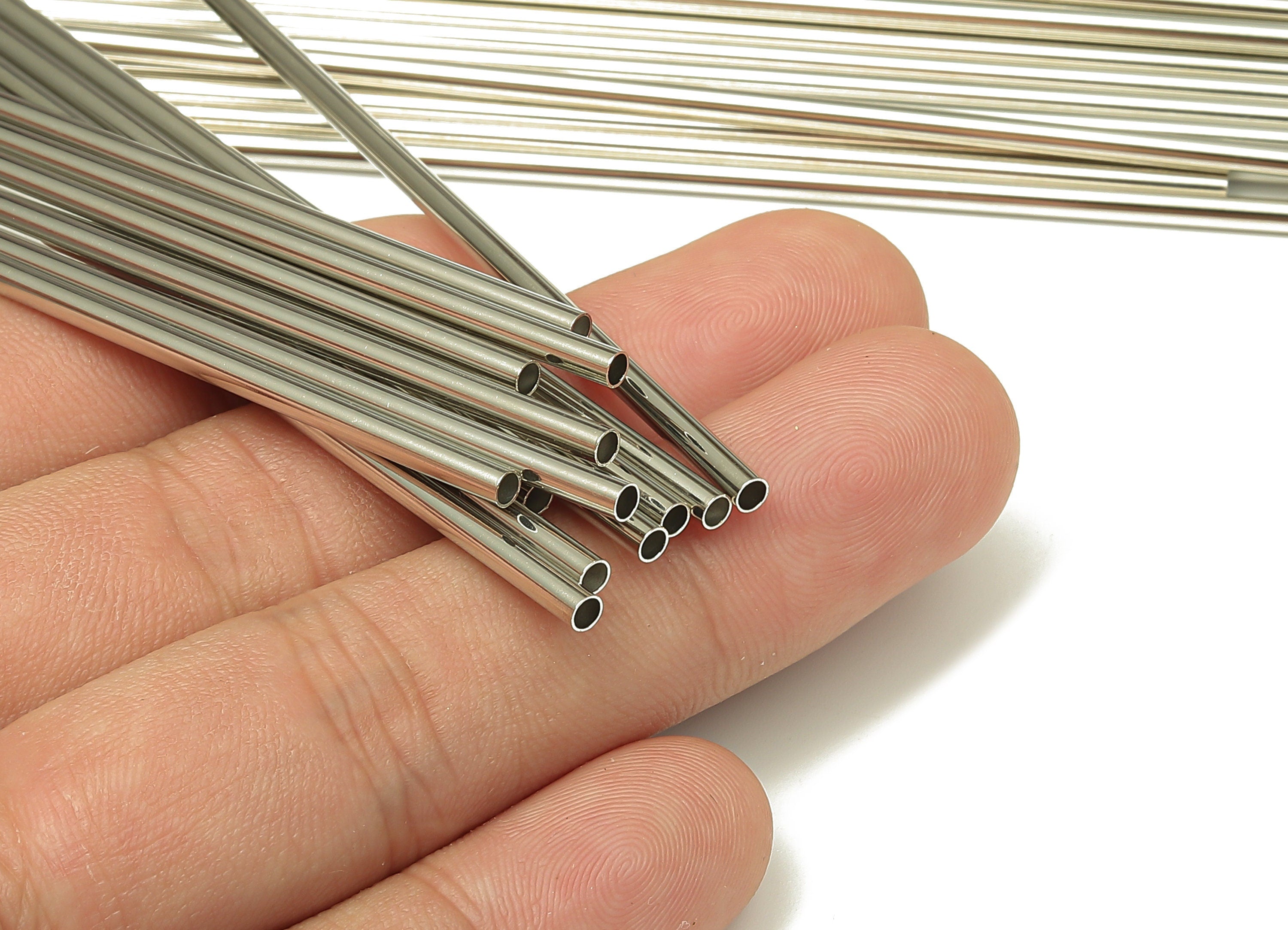 Silver Tone Himmeli Tubes - Brass Round Himmeli DIY Tube Beads - Circle Pipes for Geometric - For Air Plants - 2.5x0.2x190mm - PP4569S-190 - DOMEDBAZAAR