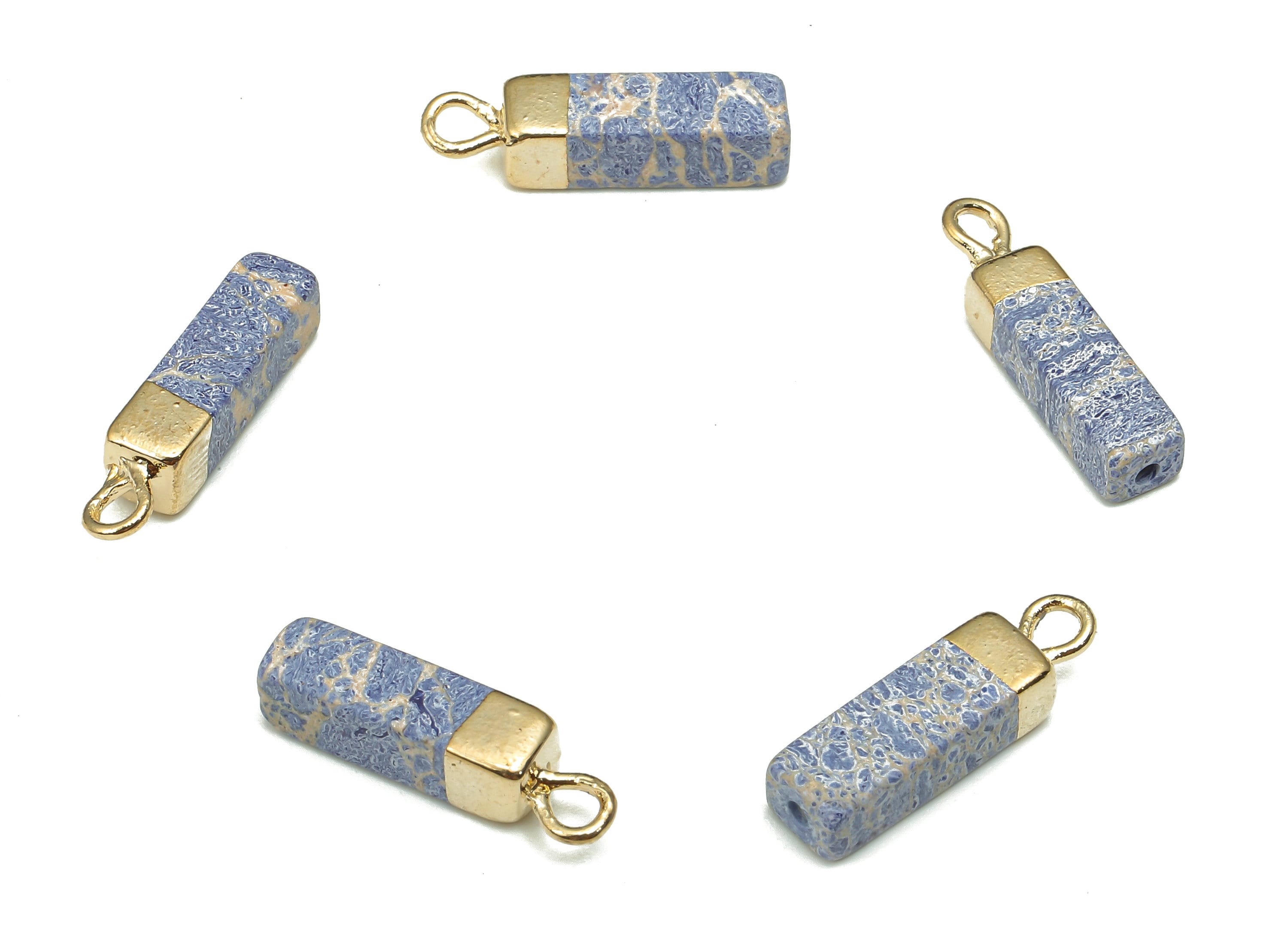 Blue Turquoise Earring Charms - Iron Blue Rectangle Pendant - Natural Stone Earring - Gold Tone Plated Brass - 16.98x4.57x4.57mm - NS1867C - DOMEDBAZAAR