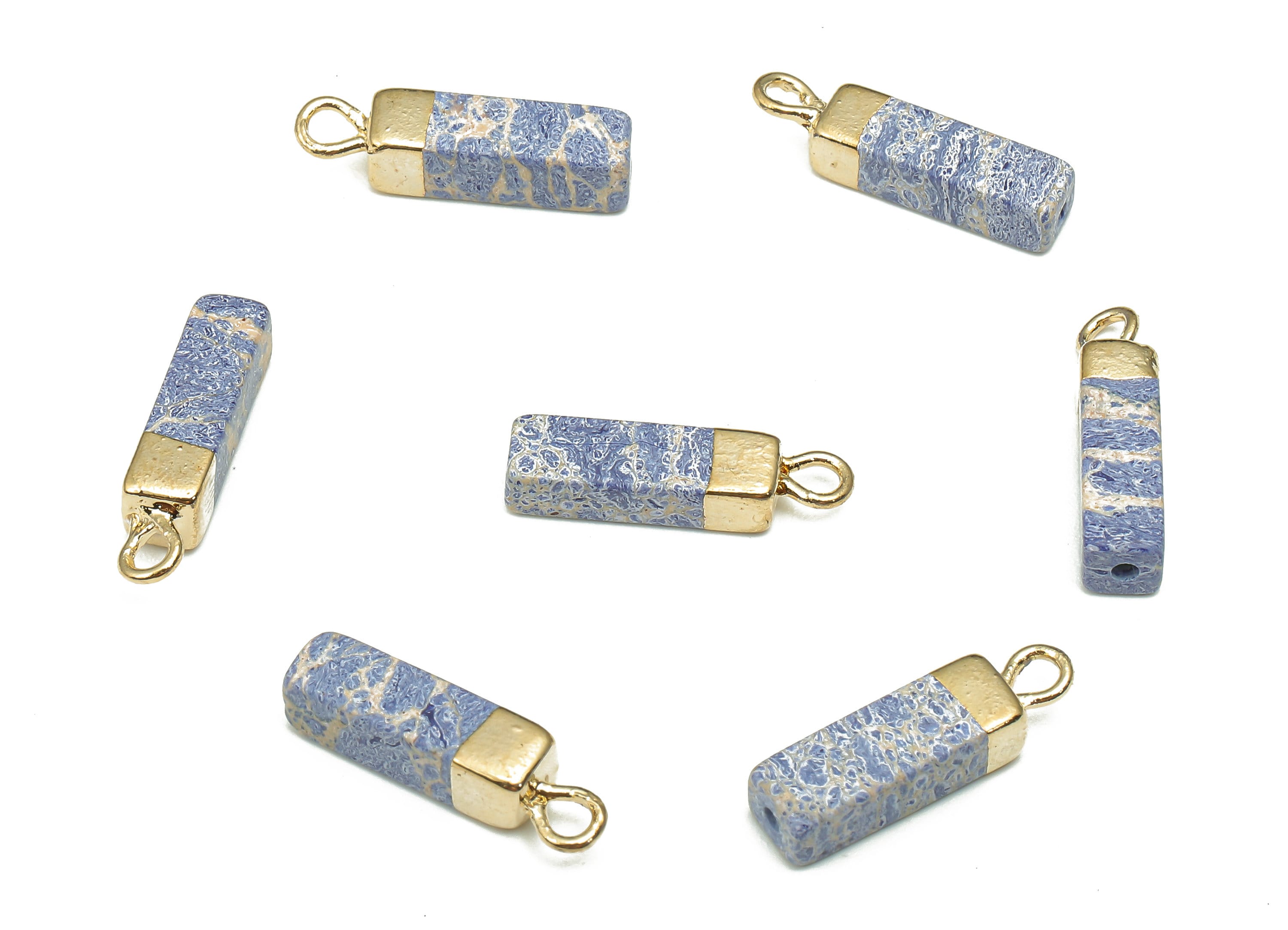 Blue Turquoise Earring Charms - Iron Blue Rectangle Pendant - Natural Stone Earring - Gold Tone Plated Brass - 16.98x4.57x4.57mm - NS1867C - DOMEDBAZAAR