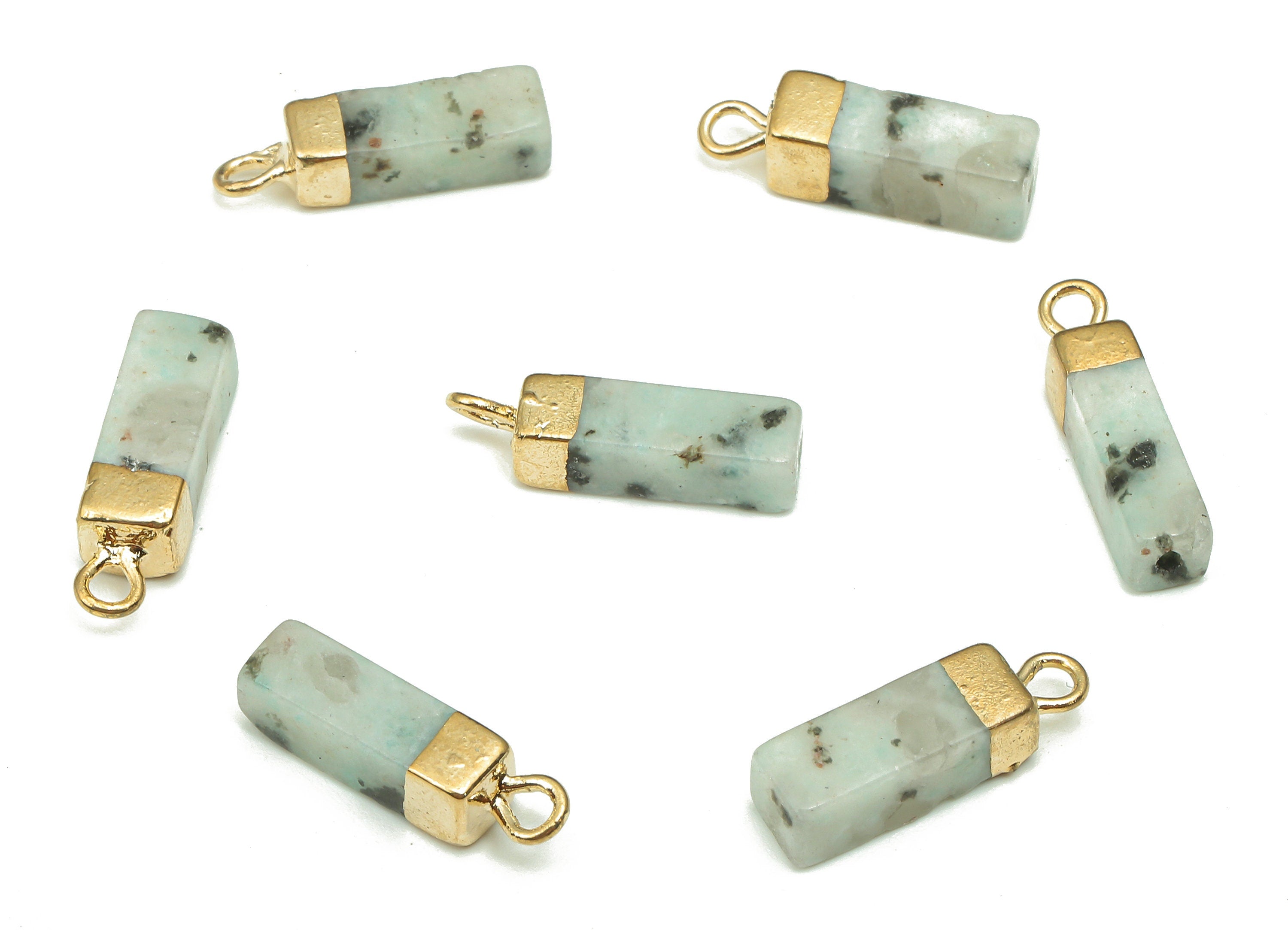 Tianshan Blue Stone Charms - Iron Blue Rectangle Pendant - Natural Stone Earring - Gold Tone Plated Brass - 16.98x4.57x4.57mm - NS1867E - DOMEDBAZAAR