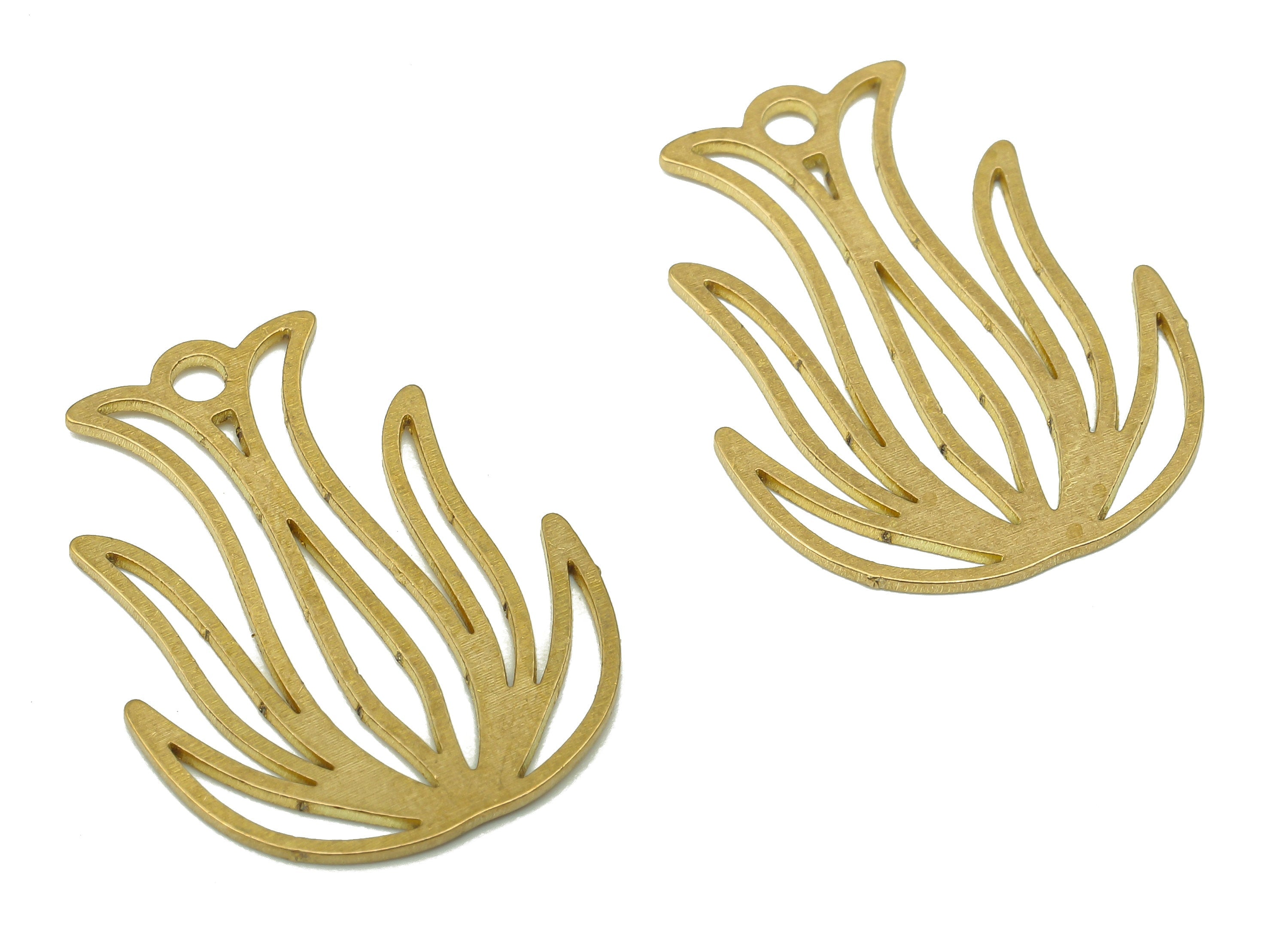Brass Flower Earring Charms - Raw Brass Cutout Earring - Tulip Pendant With Loop - For Necklace - 24.83x18.73x0.68mm - PPA5082 - DOMEDBAZAAR