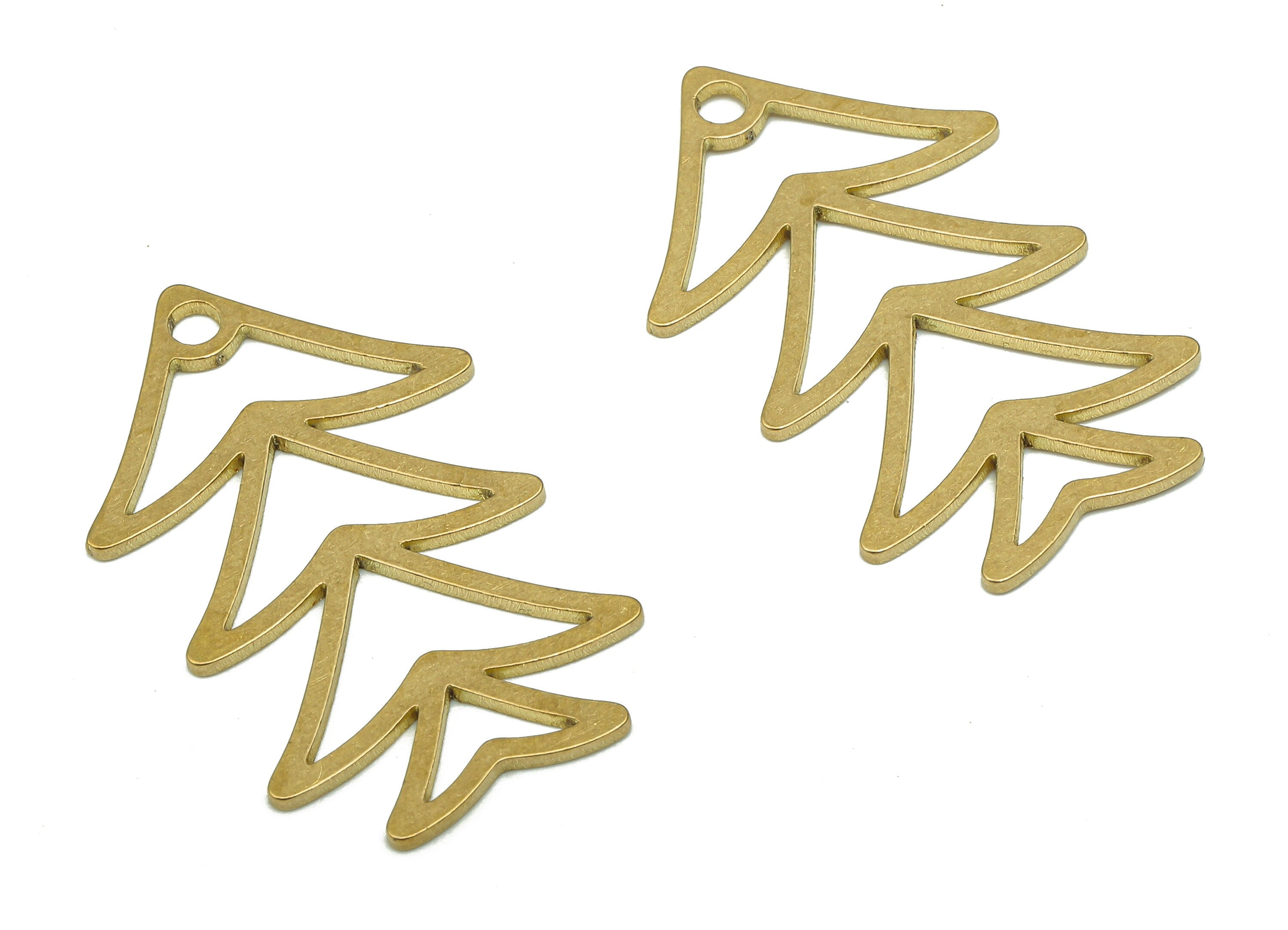 Brass Pine Tree Charms - Raw Brass Cutout Earring - Pine Tree Pendant With Loop - Tree Earring Charms For Necklace - 29.6x18x0.9mm -PPA5088 - DOMEDBAZAAR
