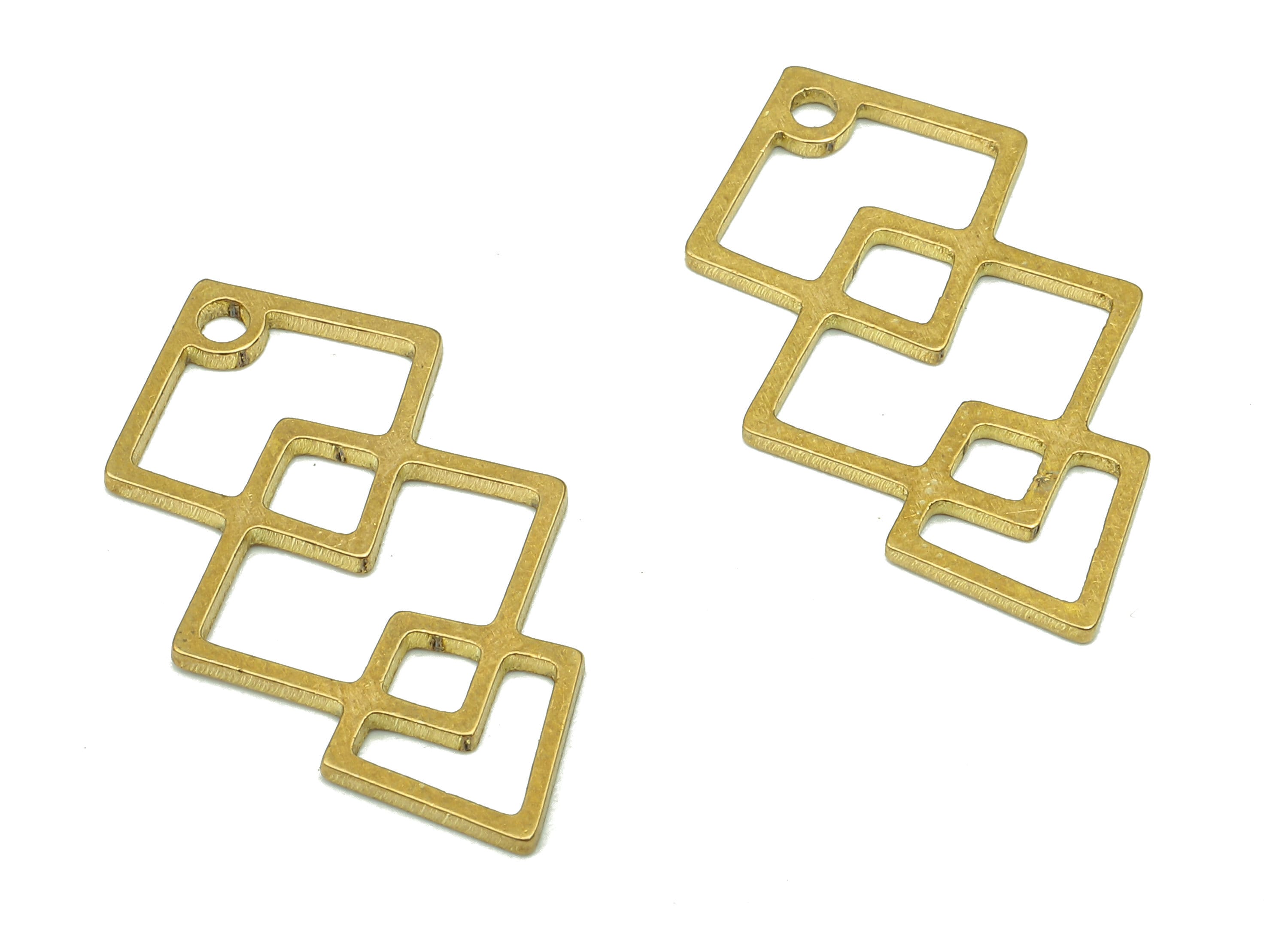 Brass Squares Earring Charms - Raw Brass Square Cutout Pendant - For Necklace - Earring Finding - 24.8x14.38x0.86mm - PPA5093 - DOMEDBAZAAR
