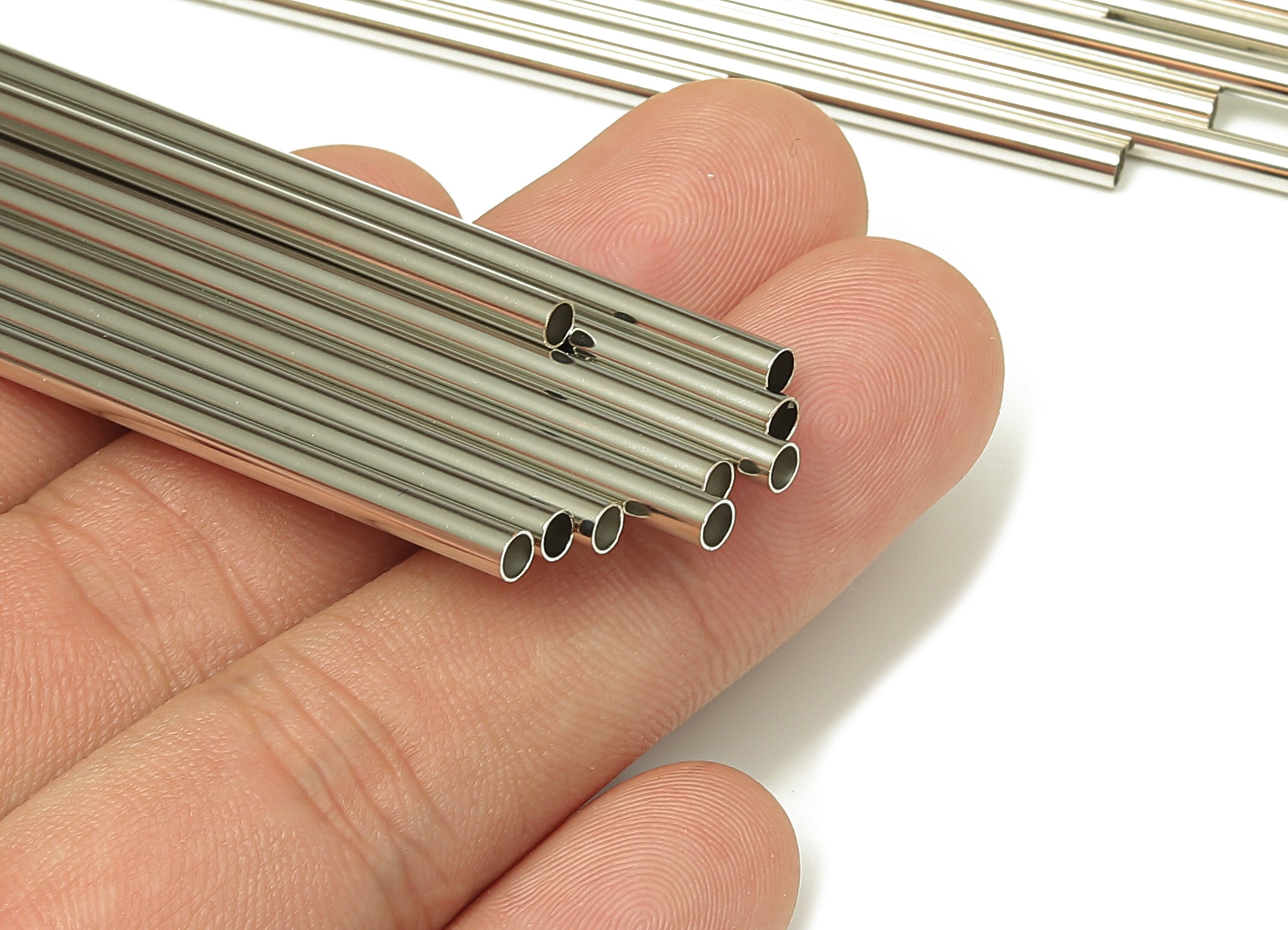 Silver Tone Himmeli Tubes - Brass Round Himmeli DIY Tube Beads - Circle Pipes for Geometric - For Air Plants -3x0.2x130mm- PP4570S-130 - DOMEDBAZAAR