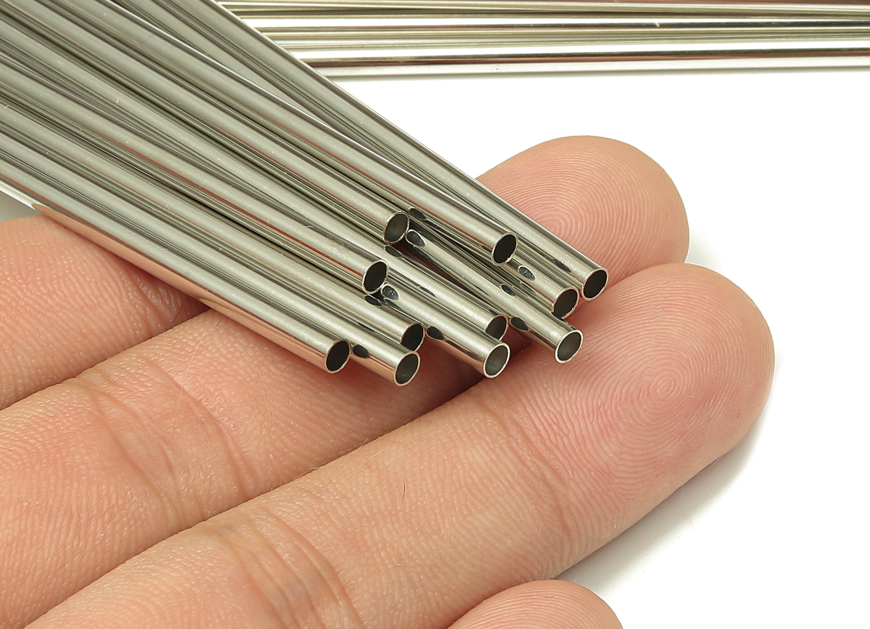 Silver Tone Himmeli Tubes - Brass Round Himmeli DIY Tube Beads - Circle Pipes for Geometric - For Air Plants -3x0.2x170mm- PP4570S-170 - DOMEDBAZAAR