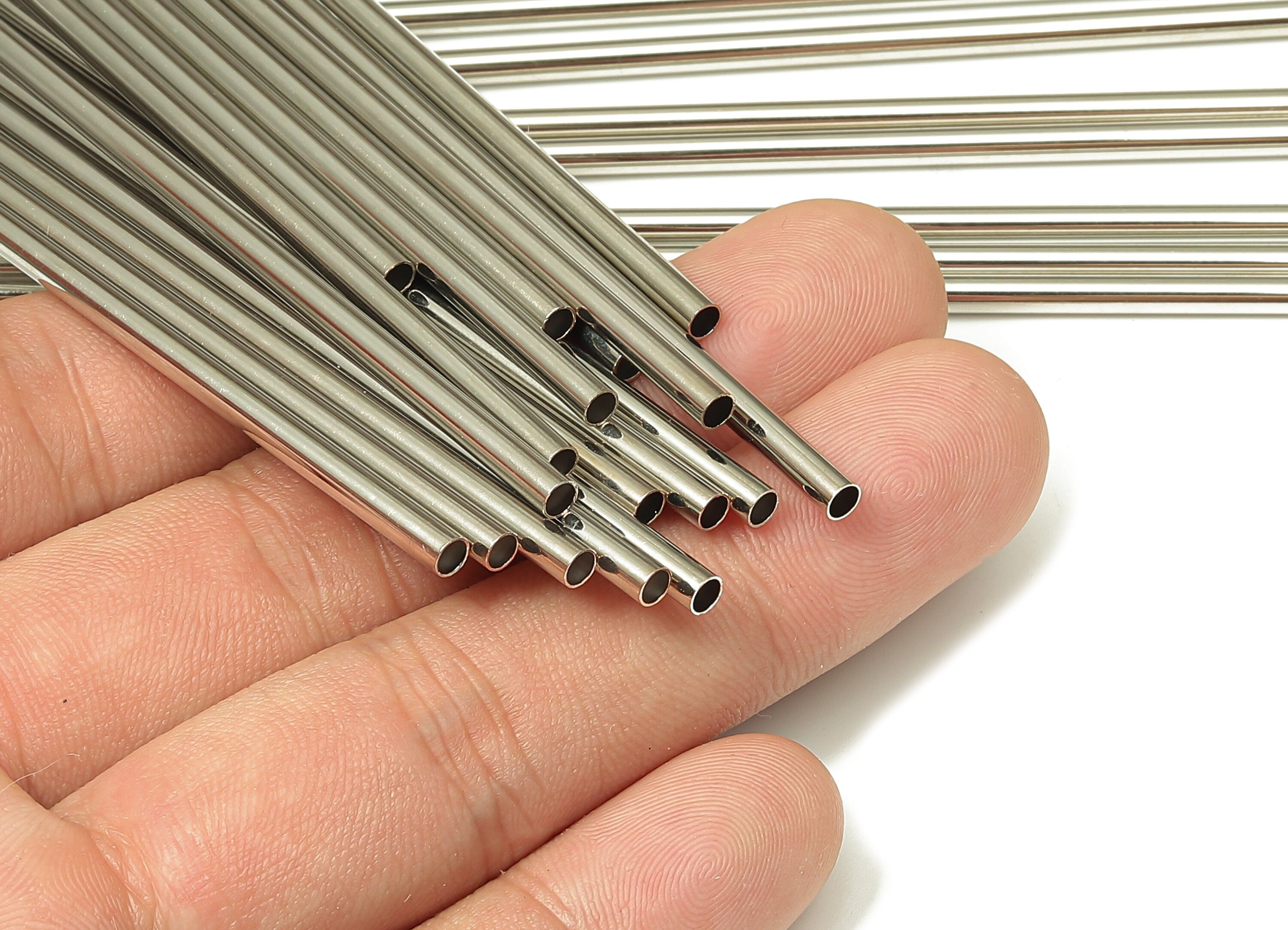 Silver Tone Himmeli Tubes - Brass Round Himmeli DIY Tube Beads - Circle Pipes for Geometric - For Air Plants -3x0.2x250mm- PP4570S-250 - DOMEDBAZAAR