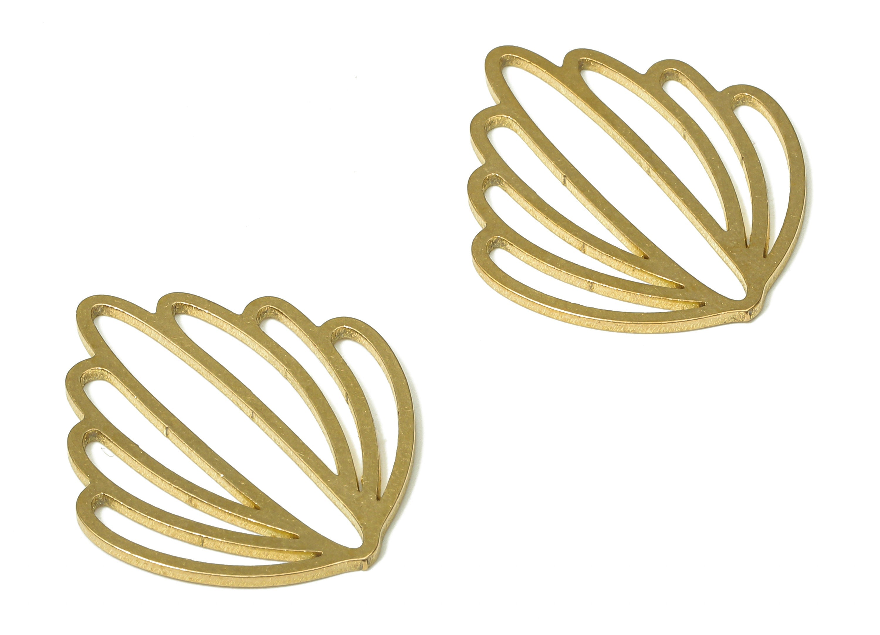 Brass Shell Earring Charms - Raw Brass Seashell Pendant - For Necklace - Shell Earring Connector - 24.86x20.24x0.86mm - PPA4914 - DOMEDBAZAAR
