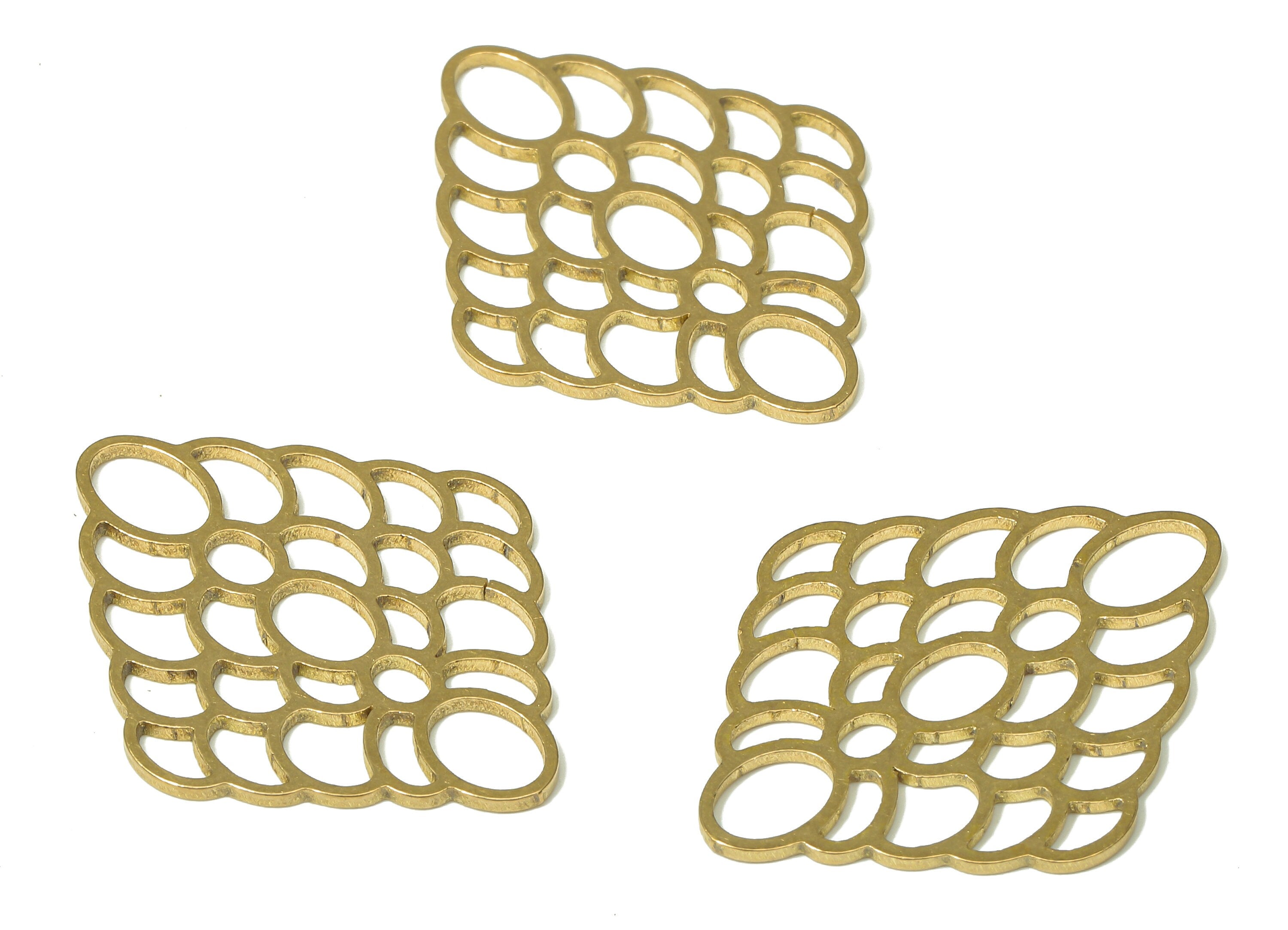 Brass Diamond Oval Bubles Earring Charms - Raw Brass Rhombus Pendant - For Necklace - Oval Bubles Connector - 29.8x23.45x0.9mm - PPA4915 - DOMEDBAZAAR