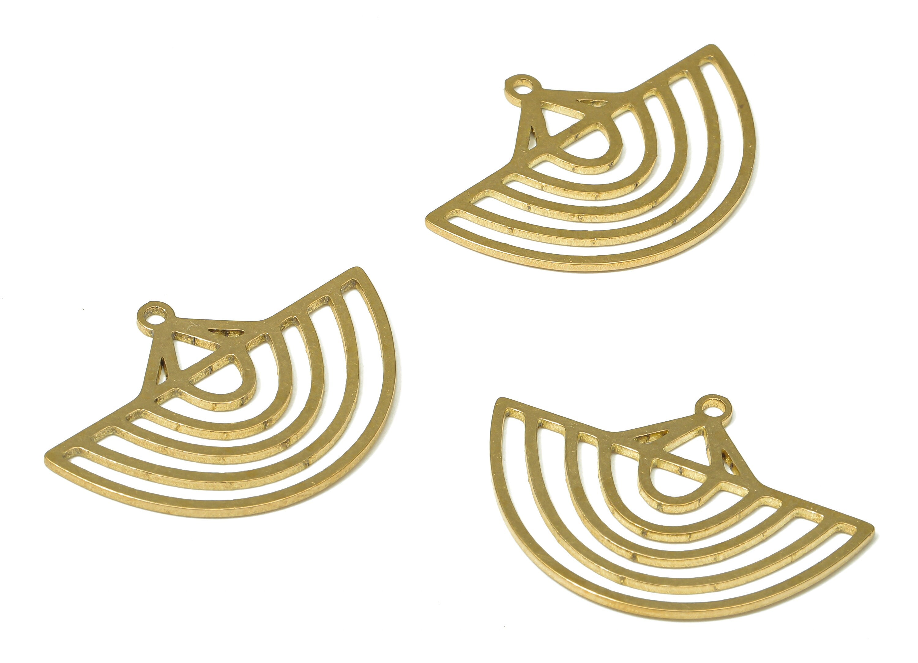 Brass Semicircle Earring Charms - Raw Brass Fan Pendant With Loop - For Necklace - Dome Earring Charm - 29.6x21.72x0.86mm - PPA4925 - DOMEDBAZAAR