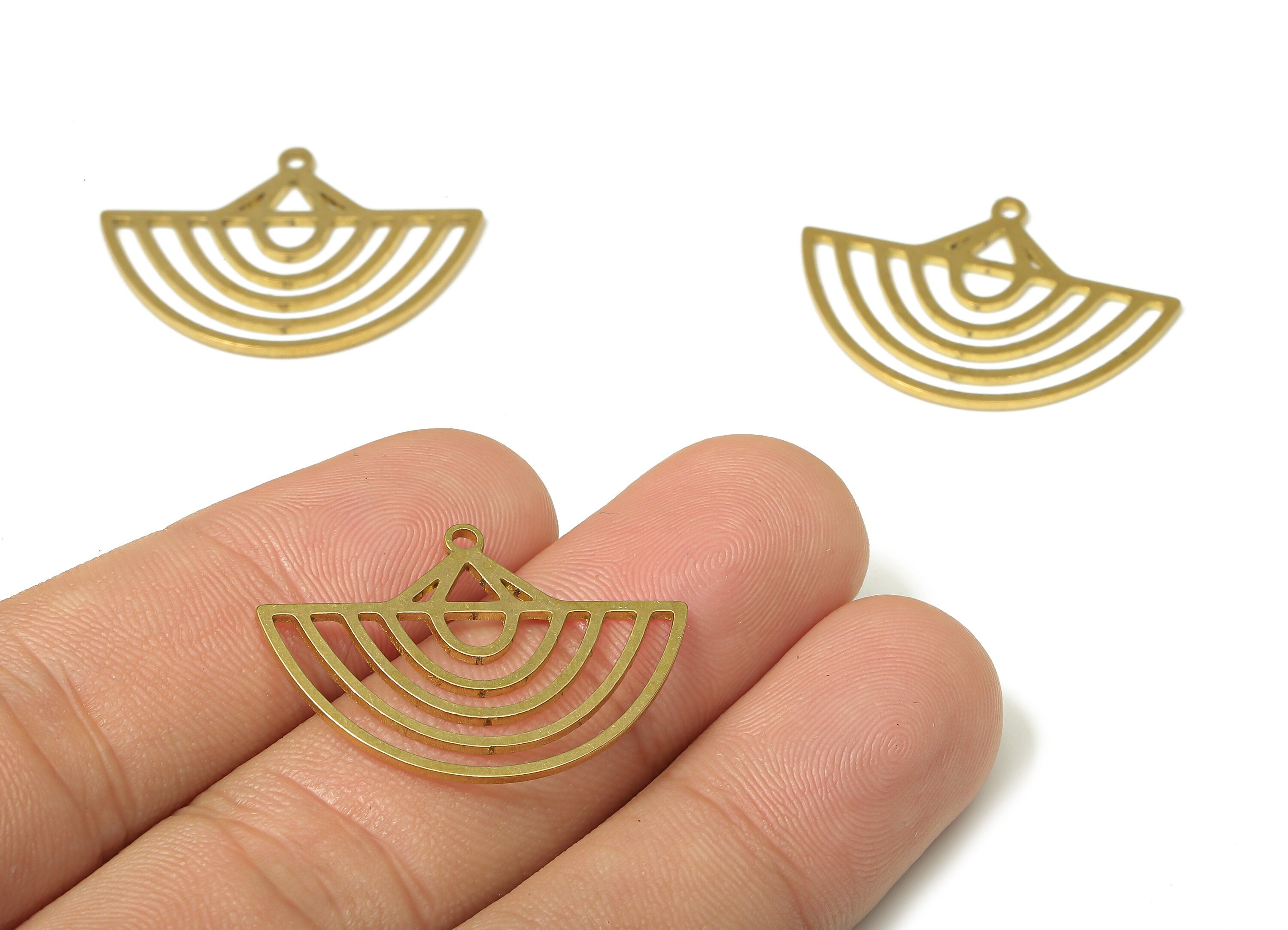 Brass Semicircle Earring Charms - Raw Brass Fan Pendant With Loop - For Necklace - Dome Earring Charm - 29.6x21.72x0.86mm - PPA4925 - DOMEDBAZAAR