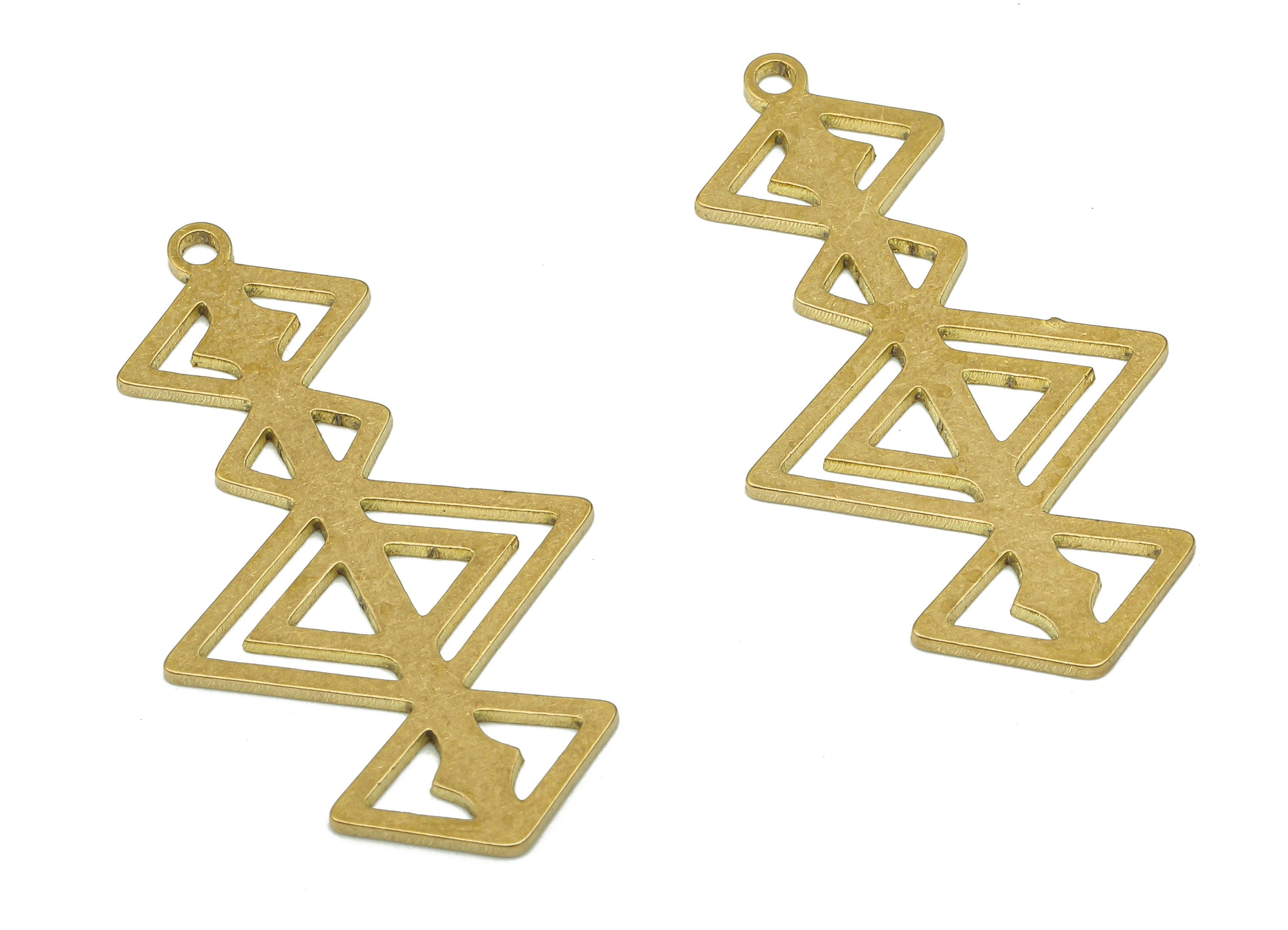 Brass Earring Charm - Raw Brass Cutout Earring - Diamond Pendant With Loop - Diamonds Long Charms For Necklace - 34.8x19.63x0.87mm - PPA5097 - DOMEDBAZAAR