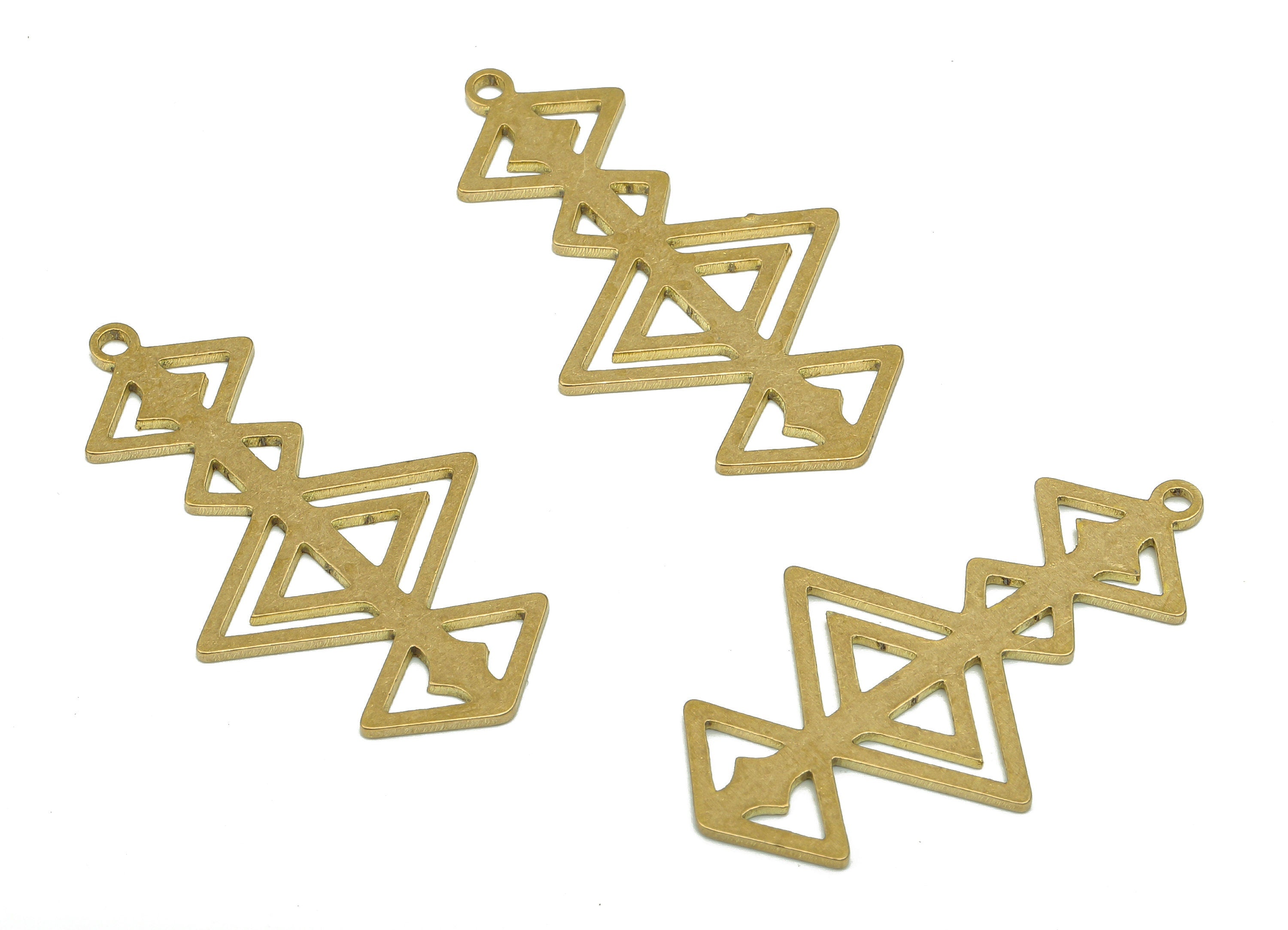 Brass Earring Charm - Raw Brass Cutout Earring - Diamond Pendant With Loop - Diamonds Long Charms For Necklace - 34.8x19.63x0.87mm - PPA5097 - DOMEDBAZAAR