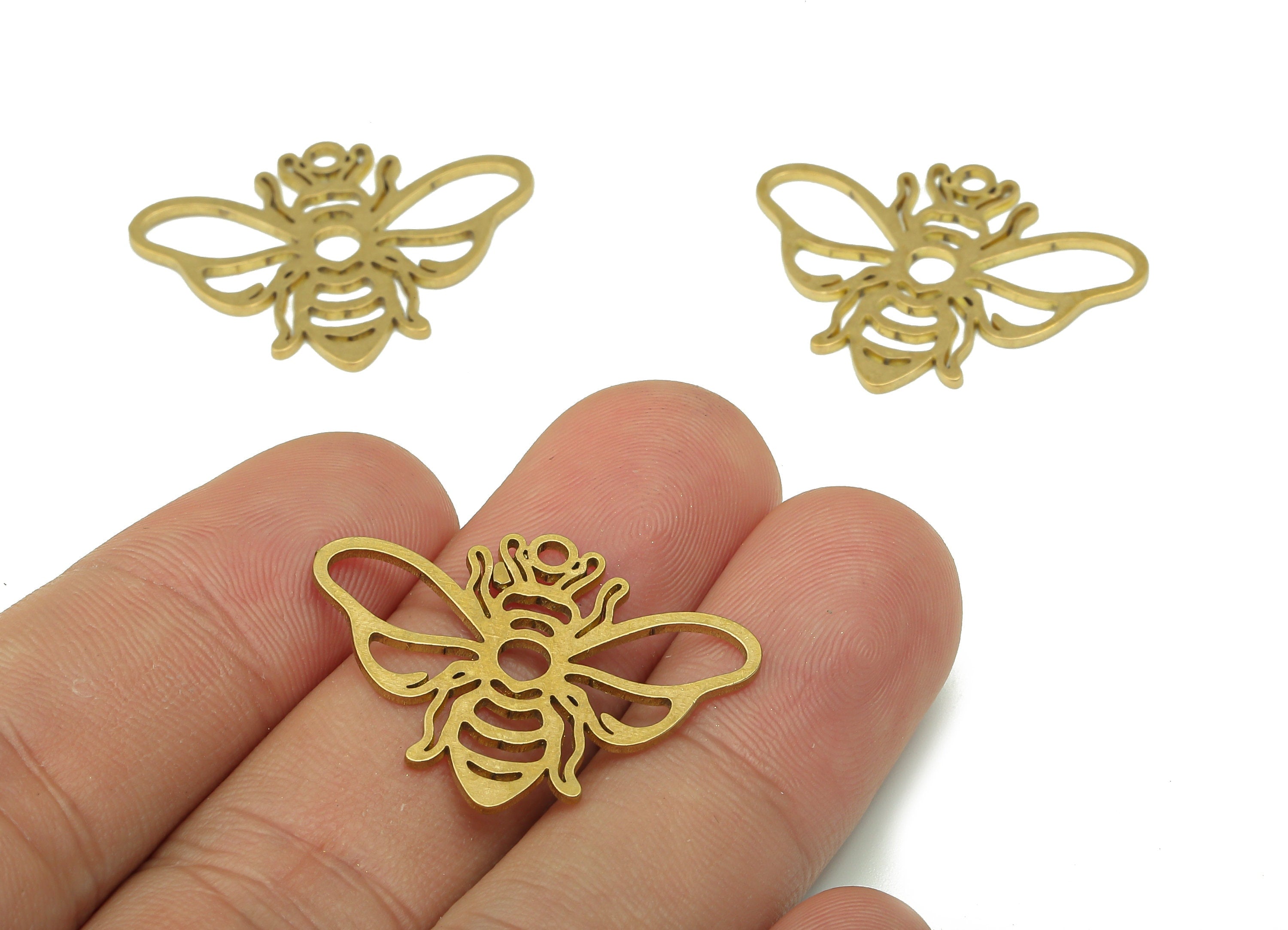 Brass Bee Earring Charm - Raw Brass Cutout Earring - Bee Pendant With Loop - Insect Charm For Necklace - 29.9x22.7x0.9mm - PPA5103 - DOMEDBAZAAR