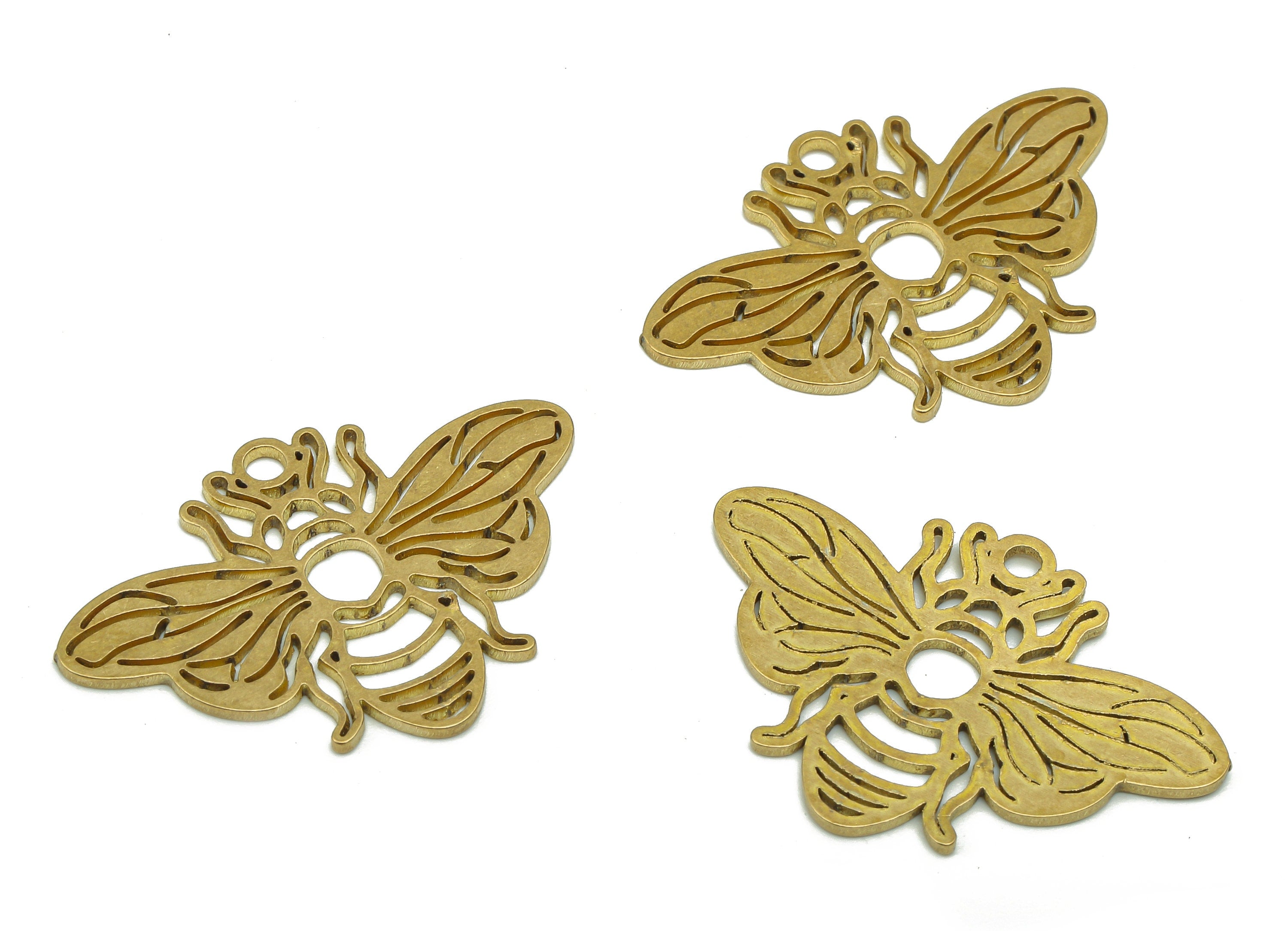 Brass Bee Earring Charm - Raw Brass Cutout Earring - Bee Pendant With Loop - Insect Charm For Necklace - 29.8x20.5x0.9mm - PPA5105 - DOMEDBAZAAR
