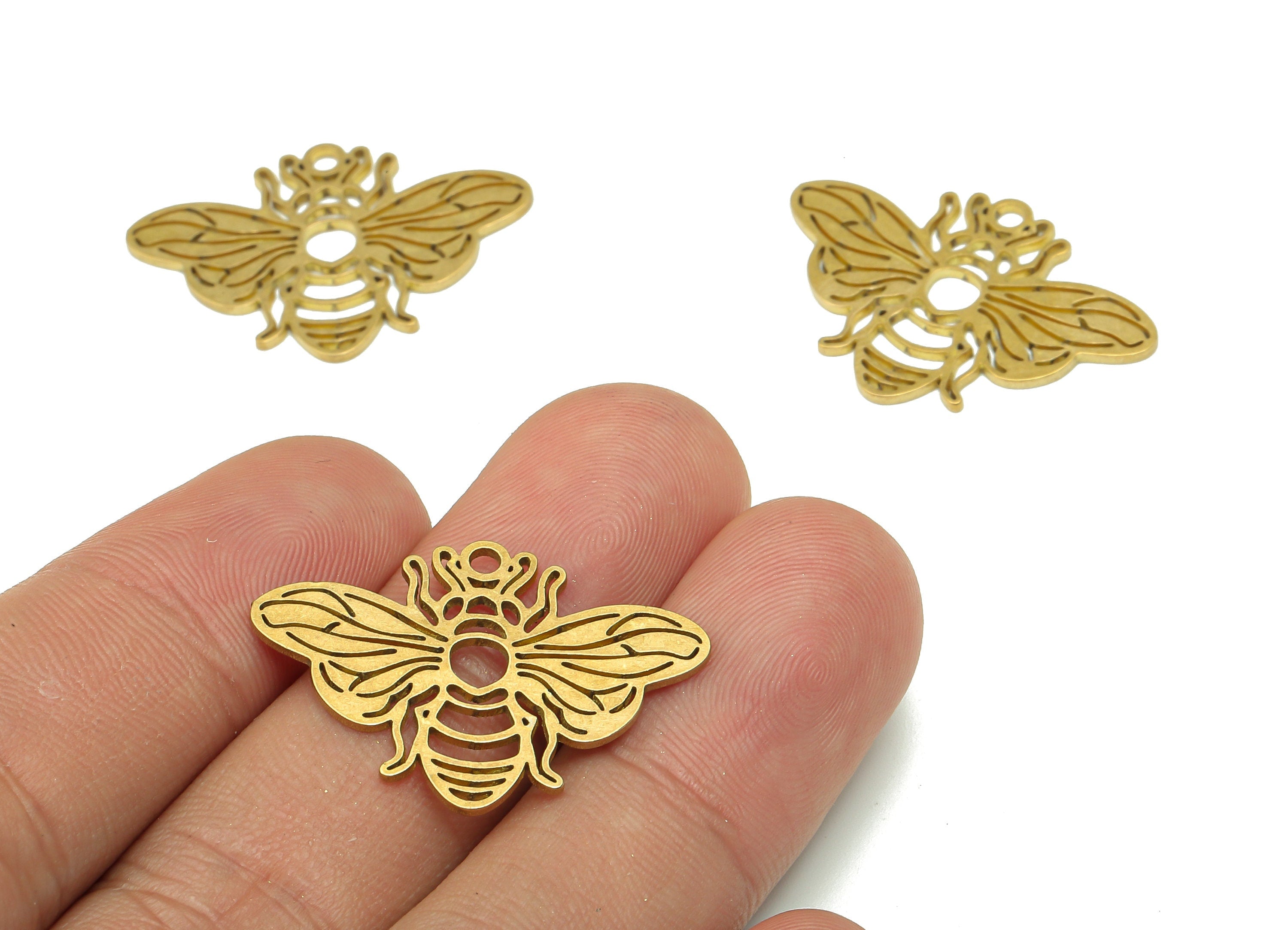Brass Bee Earring Charm - Raw Brass Cutout Earring - Bee Pendant With Loop - Insect Charm For Necklace - 29.8x20.5x0.9mm - PPA5105 - DOMEDBAZAAR