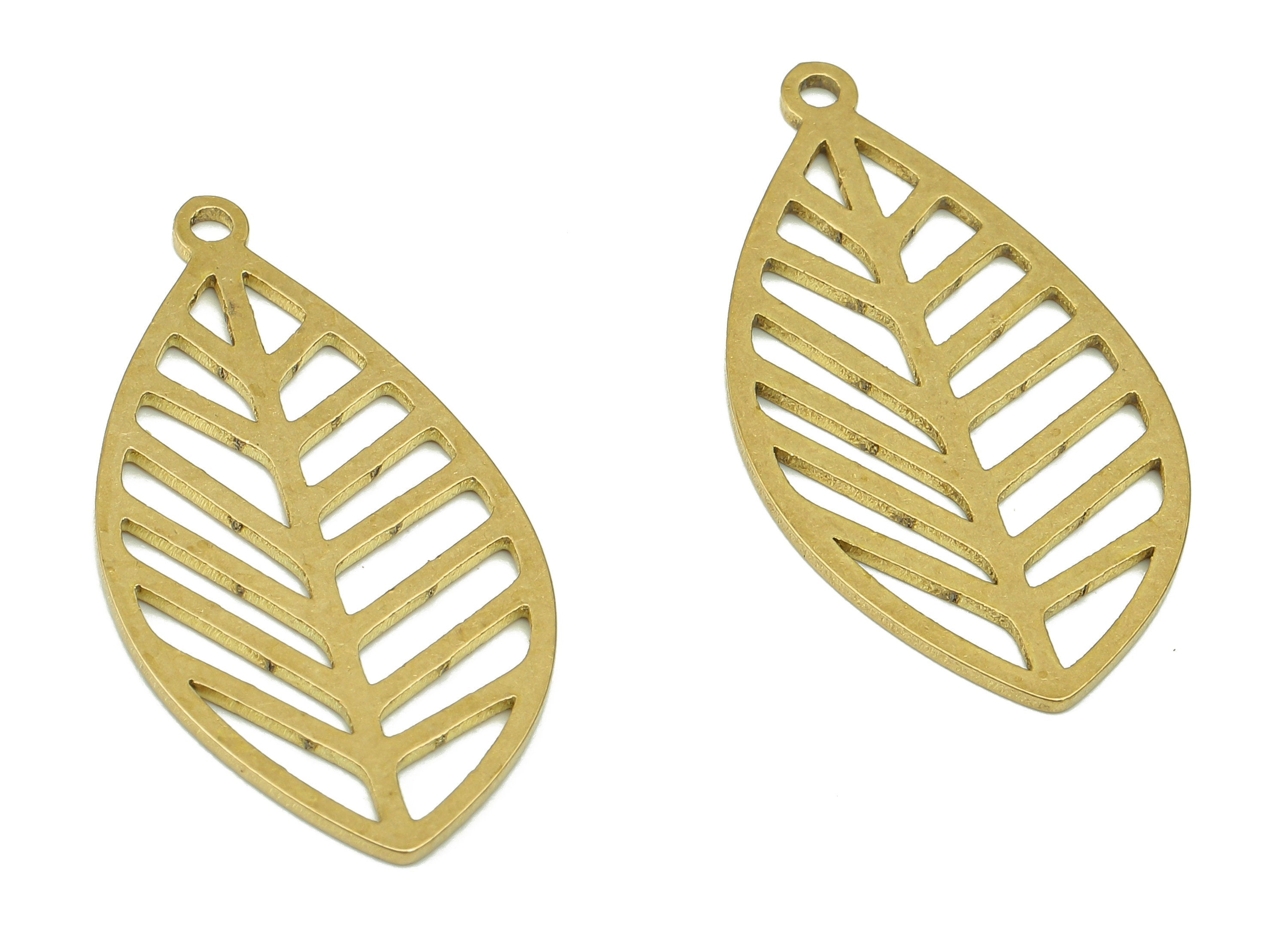 Brass Leaf Earring Charms - Raw Brass Cutout Earring - Leaves Pendant With Loop - Nervure Rib Charm - 29.9x15.3x0.8mm - PPA5323 - DOMEDBAZAAR