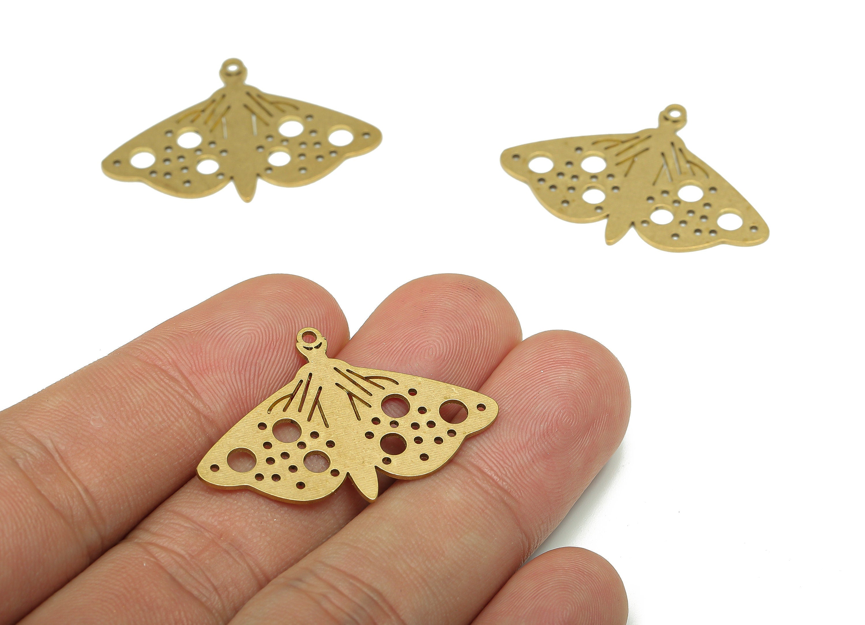 Brass Moth Earring Charm - Raw Brass Cutout Earring - Butterfly Pendant With Loop - Insect Charm For Necklace - 34.8x23.8x0.7mm - PPA5427 - DOMEDBAZAAR