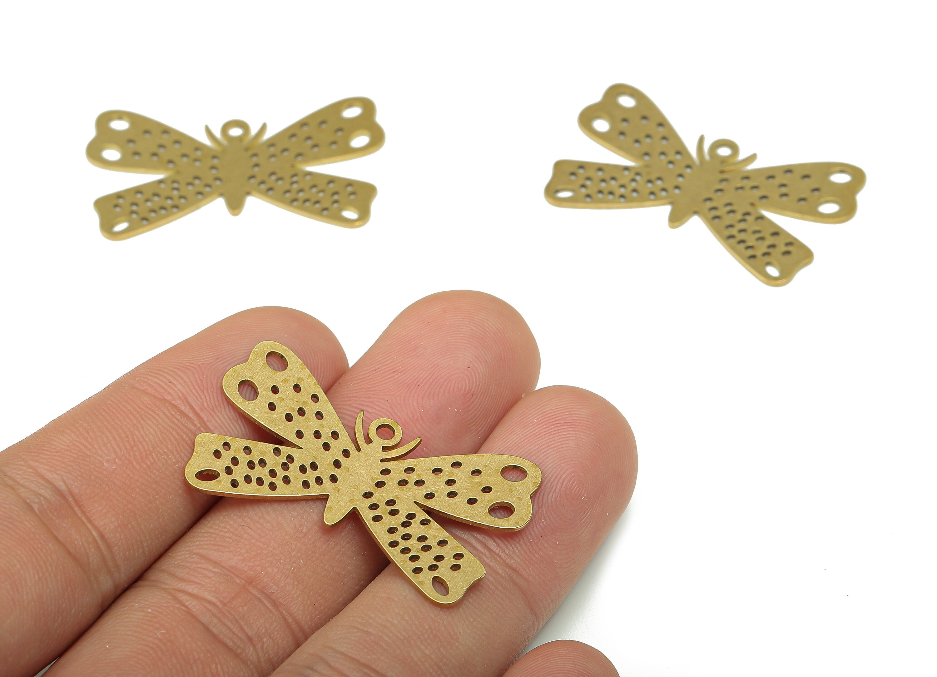 Brass Butterfly Earring Charm - Raw Brass Bowtie Earring - Insect Pendant With Loop - Insect Charm For Necklace - 35.7x21.2x0.7mm-PPA5429 - DOMEDBAZAAR