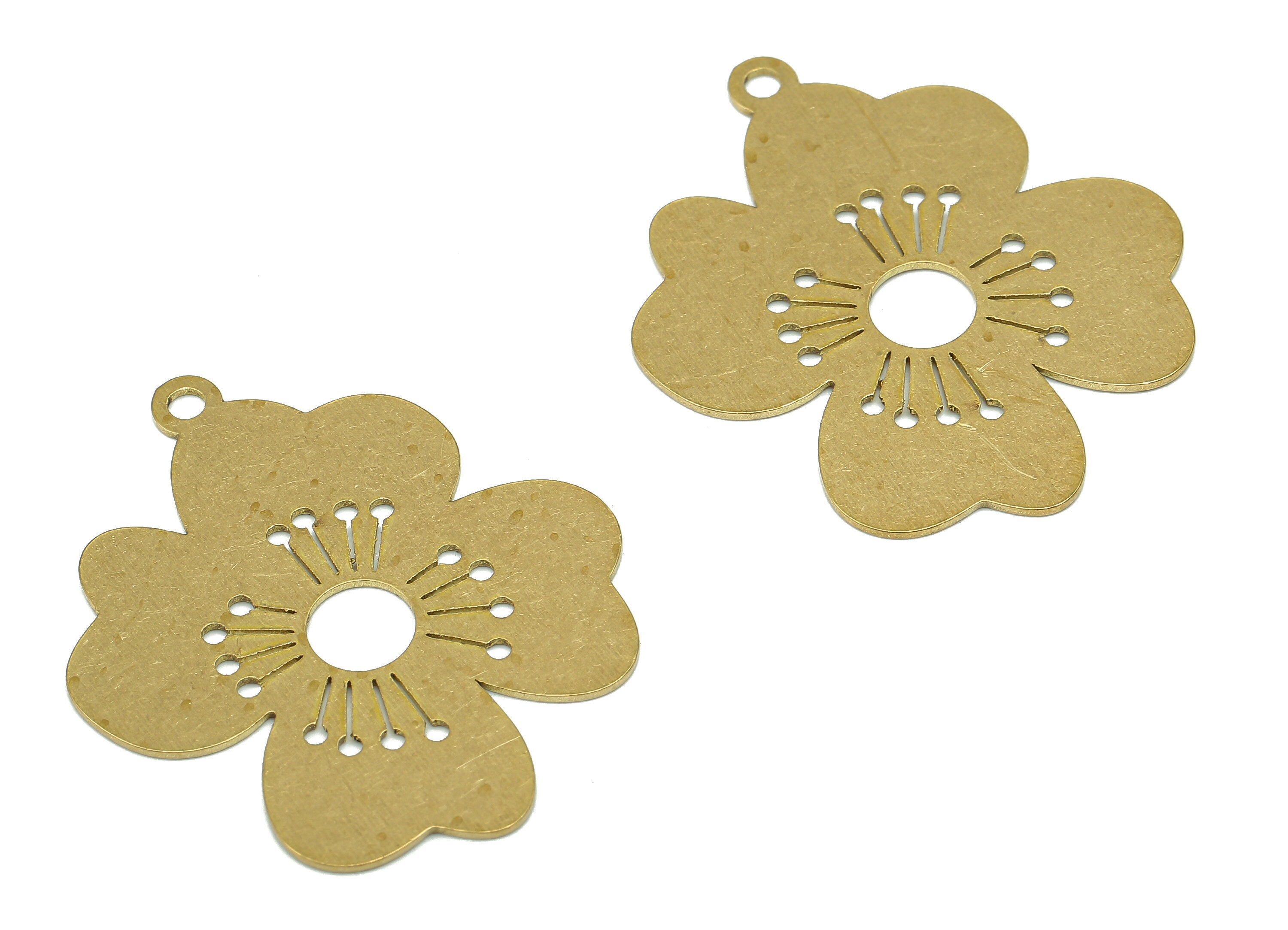 Brass Flower Earring Charms - Raw Brass Cutout Earring - Flower Pendant With Loop - For Necklace - 34.81x30.01x0.65mm - PPA5433 - DOMEDBAZAAR
